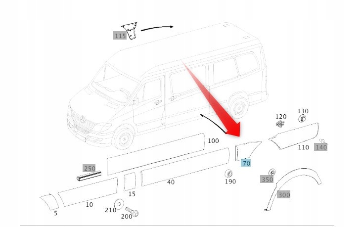 Boční Lišta Mercedes Sprinter Před Pravým Zadním Kolem A90669442009B51
