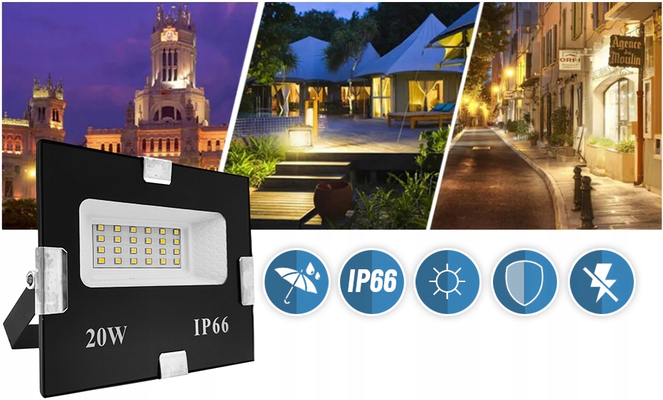 HALOGEN LED 20W NAŚWIETLACZ LAMPA REFLEKTOR ZIMNY WODOSZCZELNY IP66 JASNY Jasność 1680 lm