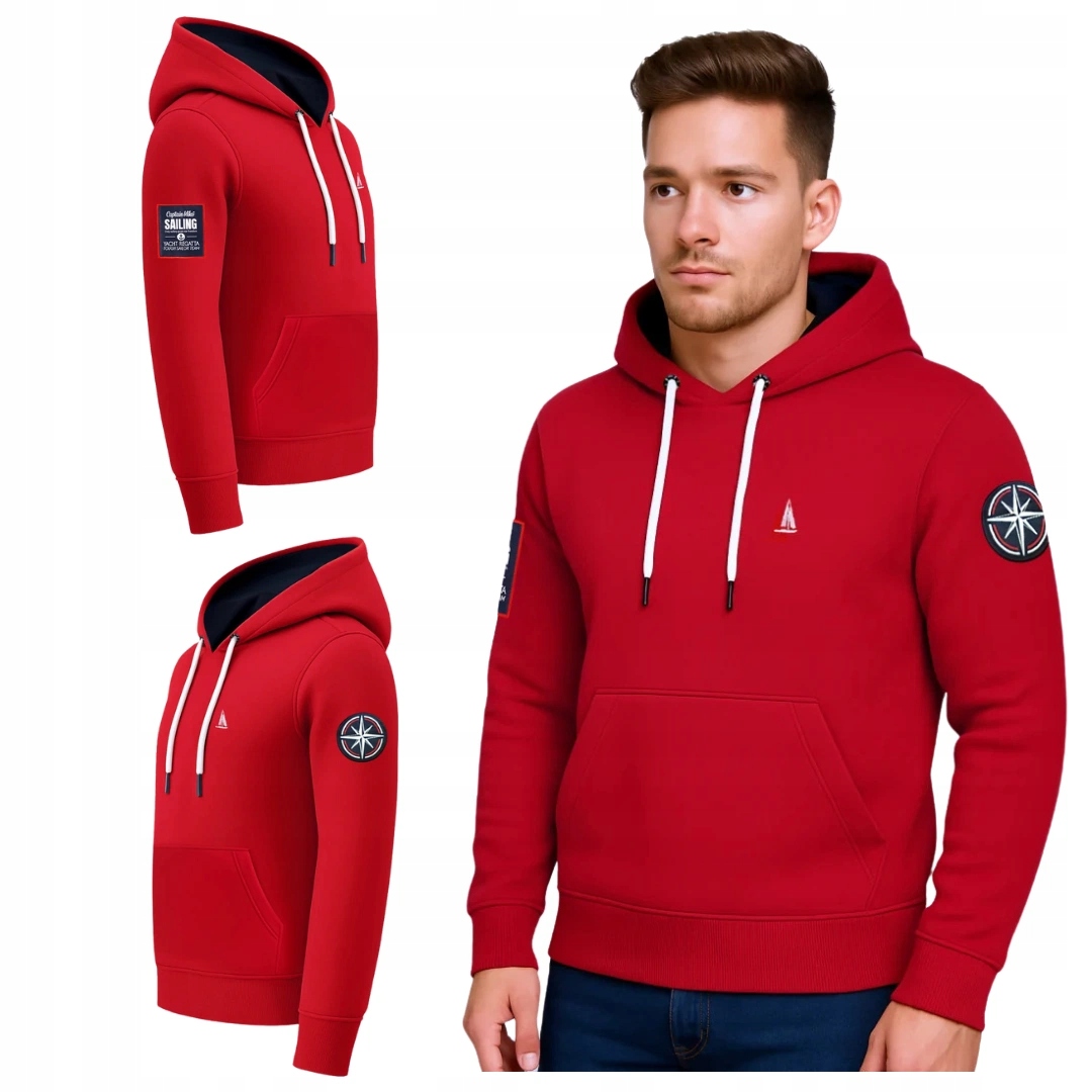 Pánská mikina klokanka s kapucí červená Captain Mike Sailing L