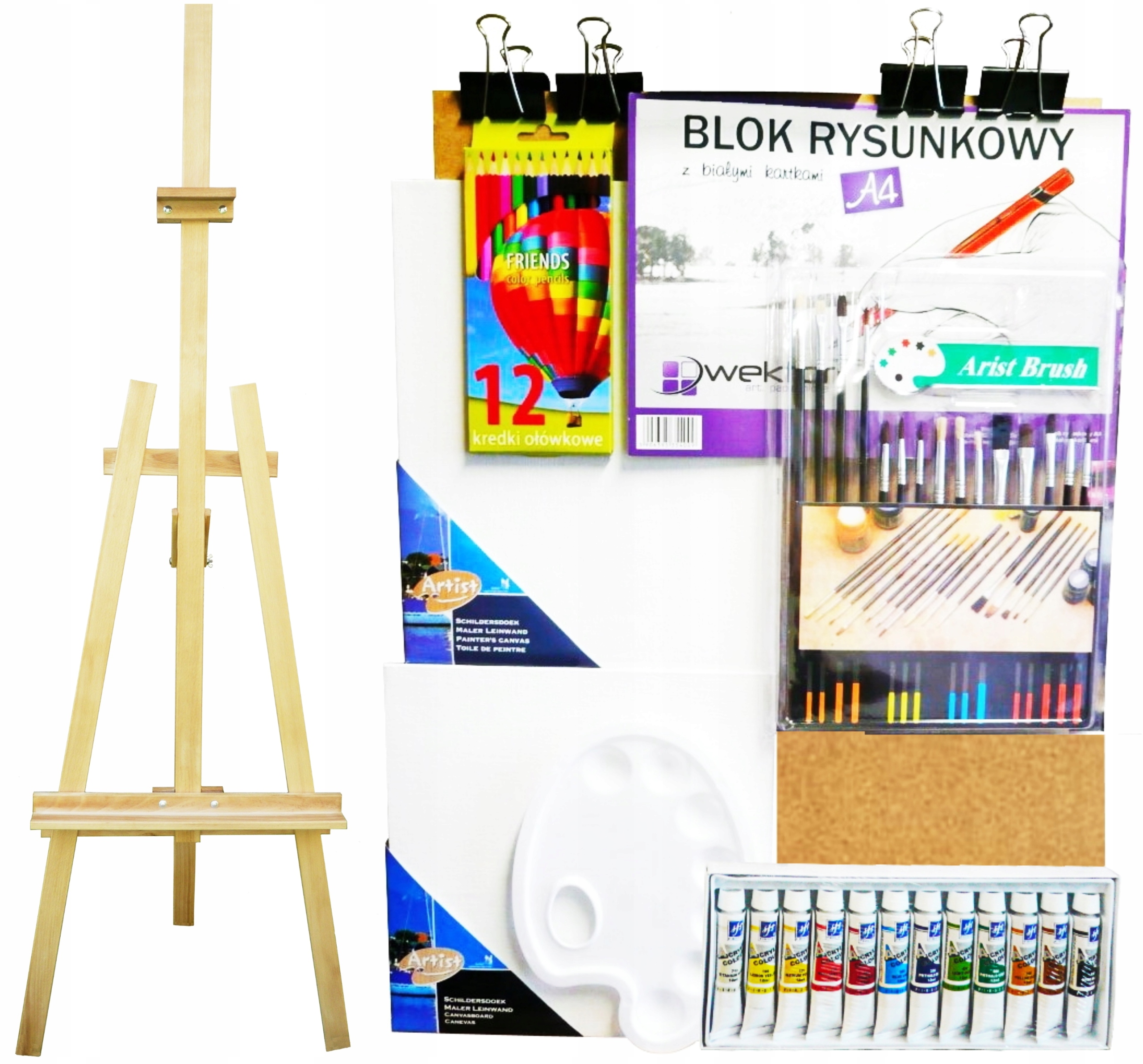 Большой НАБОР МАЛЯРНЫЙ для детей + МОЛЬБЕРТ + КРАСКИ