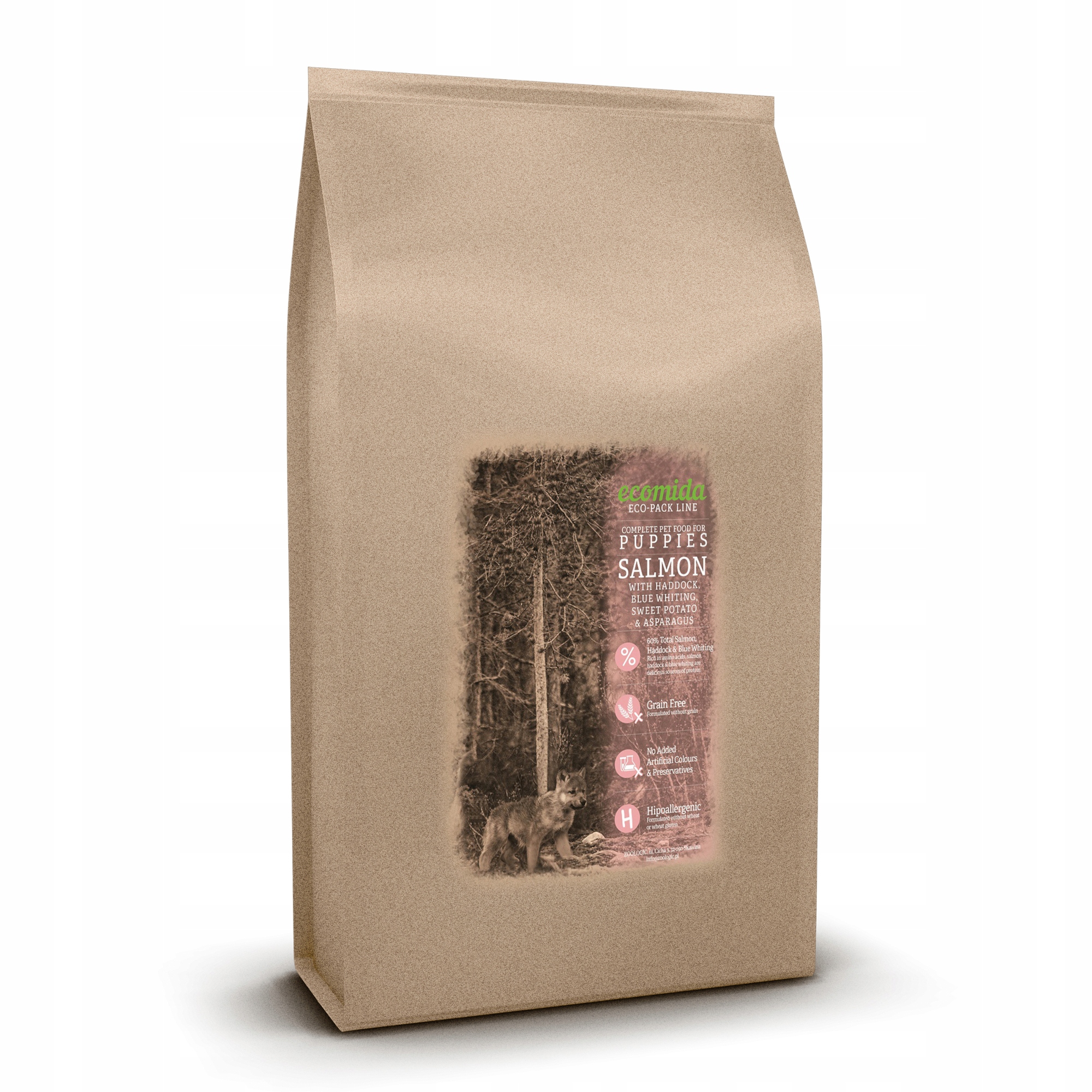 Levně Ecomida Bezobilná, Hypoalergenní, Monoproteinová, Lososová Štěňata 15 kg