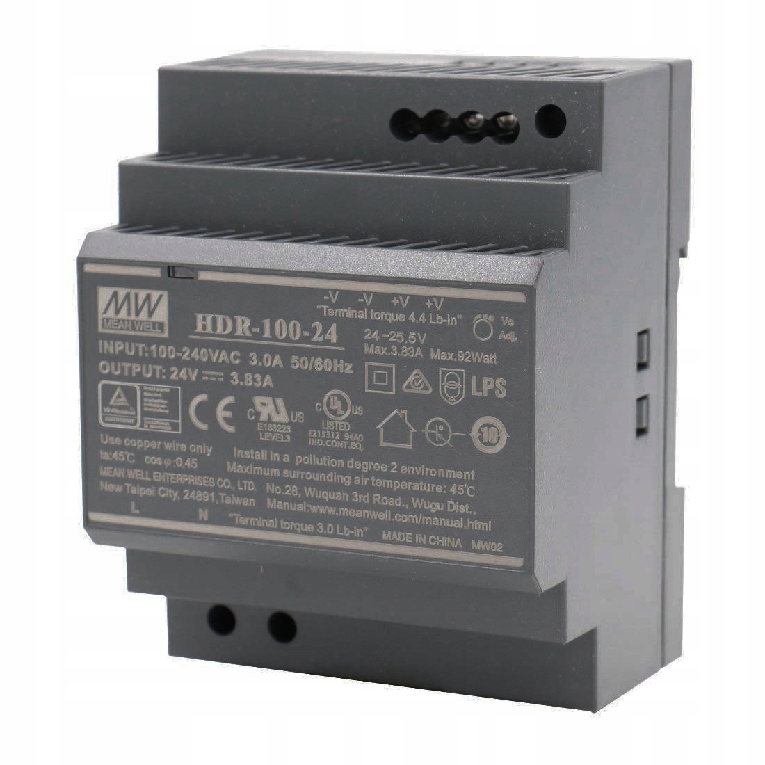 Mean Well HDR-100-24 napájecí zdroj na Din lištu 100W 24V 3.83A