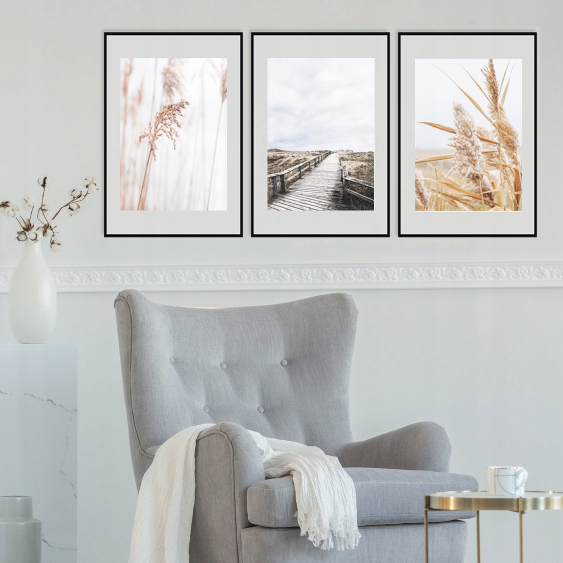 ZESTAW 3 A4 PLAKAT MODNY OBRAZ BOHO TRZCINA NATURA Tematyka pejzaże rośliny sztuka inna tematyka