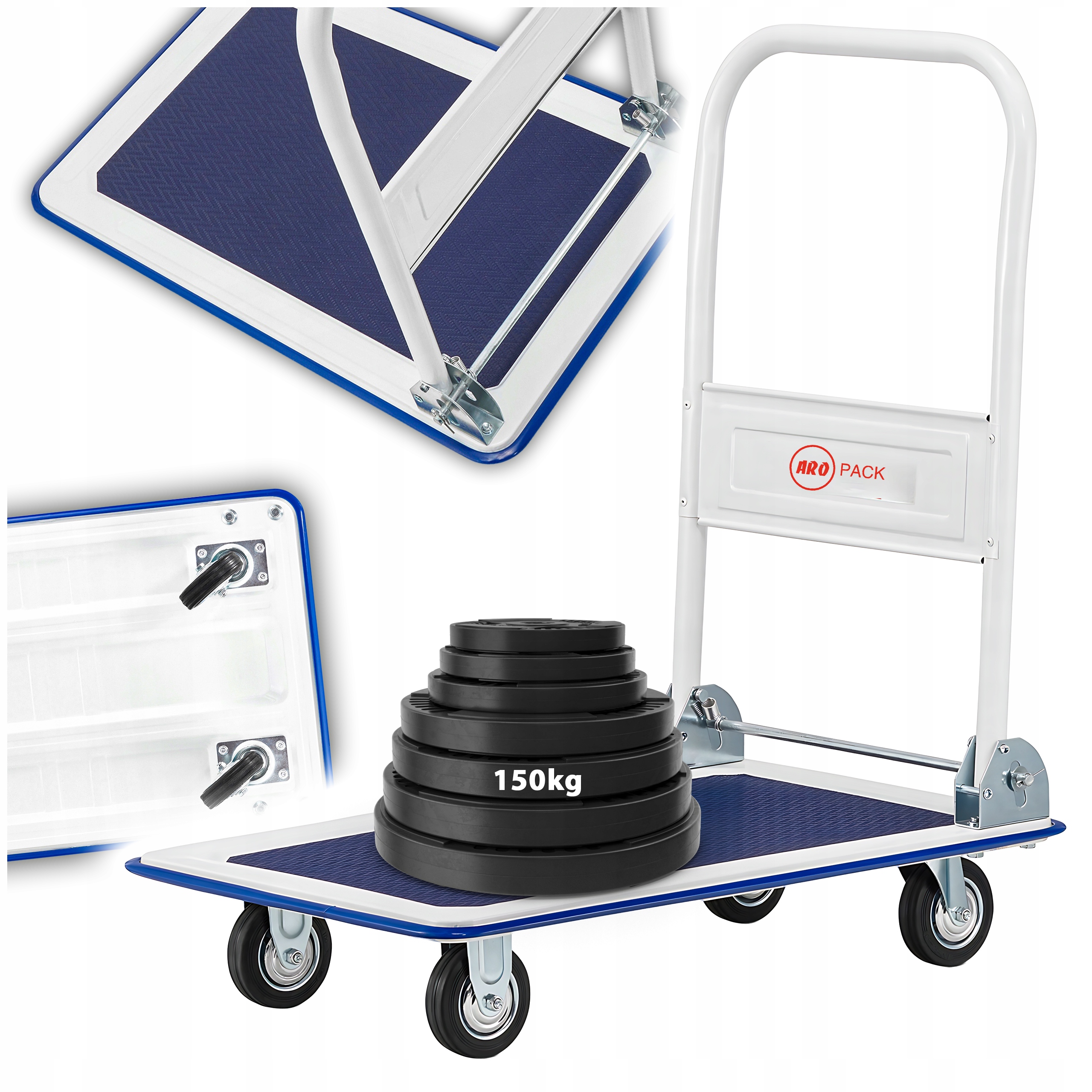 Plošinový Skladový Přepravní Vozík Nosnost 150 Kg Skládací 74x47 CM