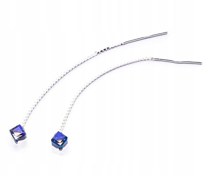 

Srebrne długie Kolczyki z kr. Swarovski Cube 4 Bbl