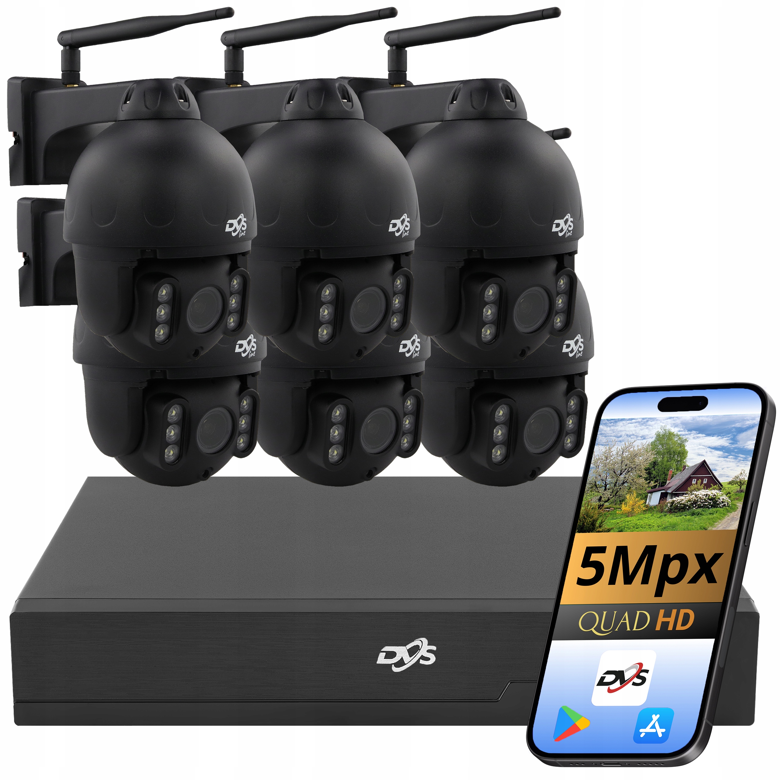 Set Wifi Kamer 6 Otočné Kamery Černé Venkovní 5Mpx Pro Monitorování