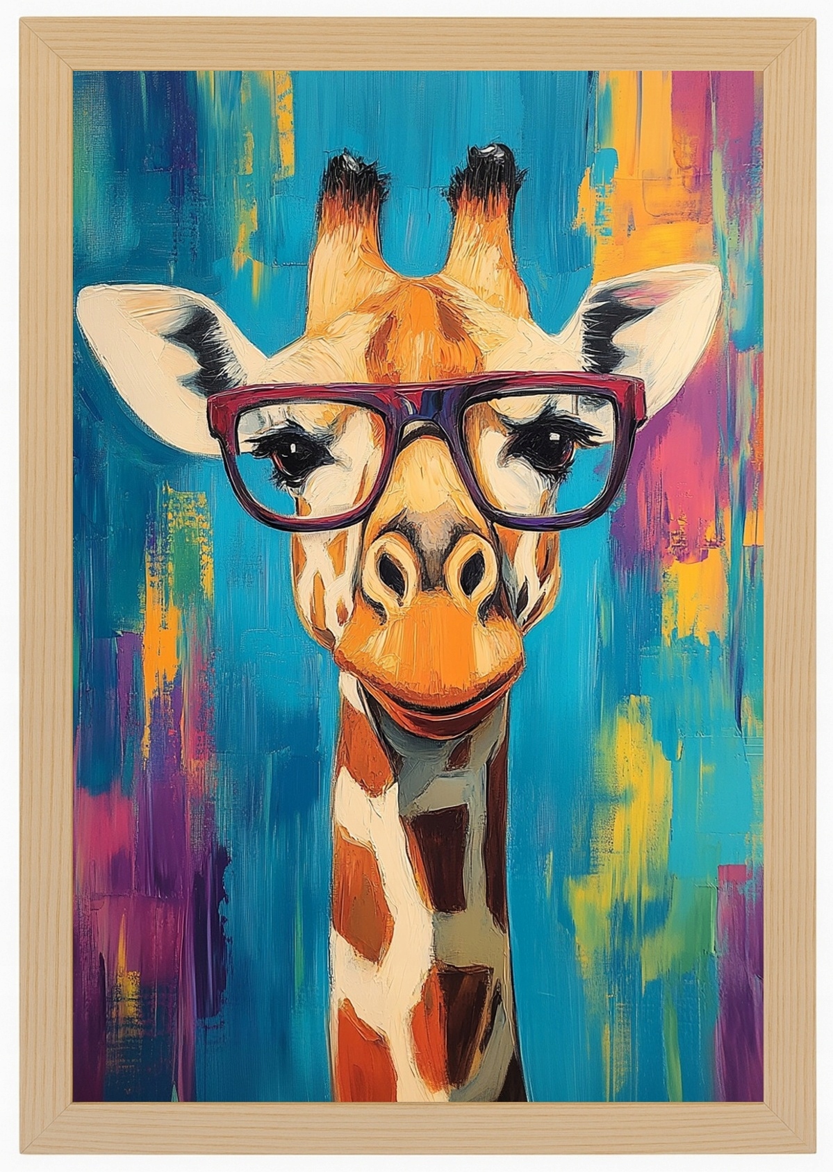 Plakát Rámeček S Dřevěným Portrétem, Žirafou, Brýlemi, Pop-art, Hipster, Funky, 40x60