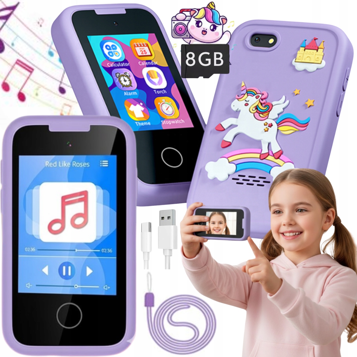 Smartfon dla Dzieci Zabawowy do Nauki Rozrywki Aparat Kamera Telefon Karta