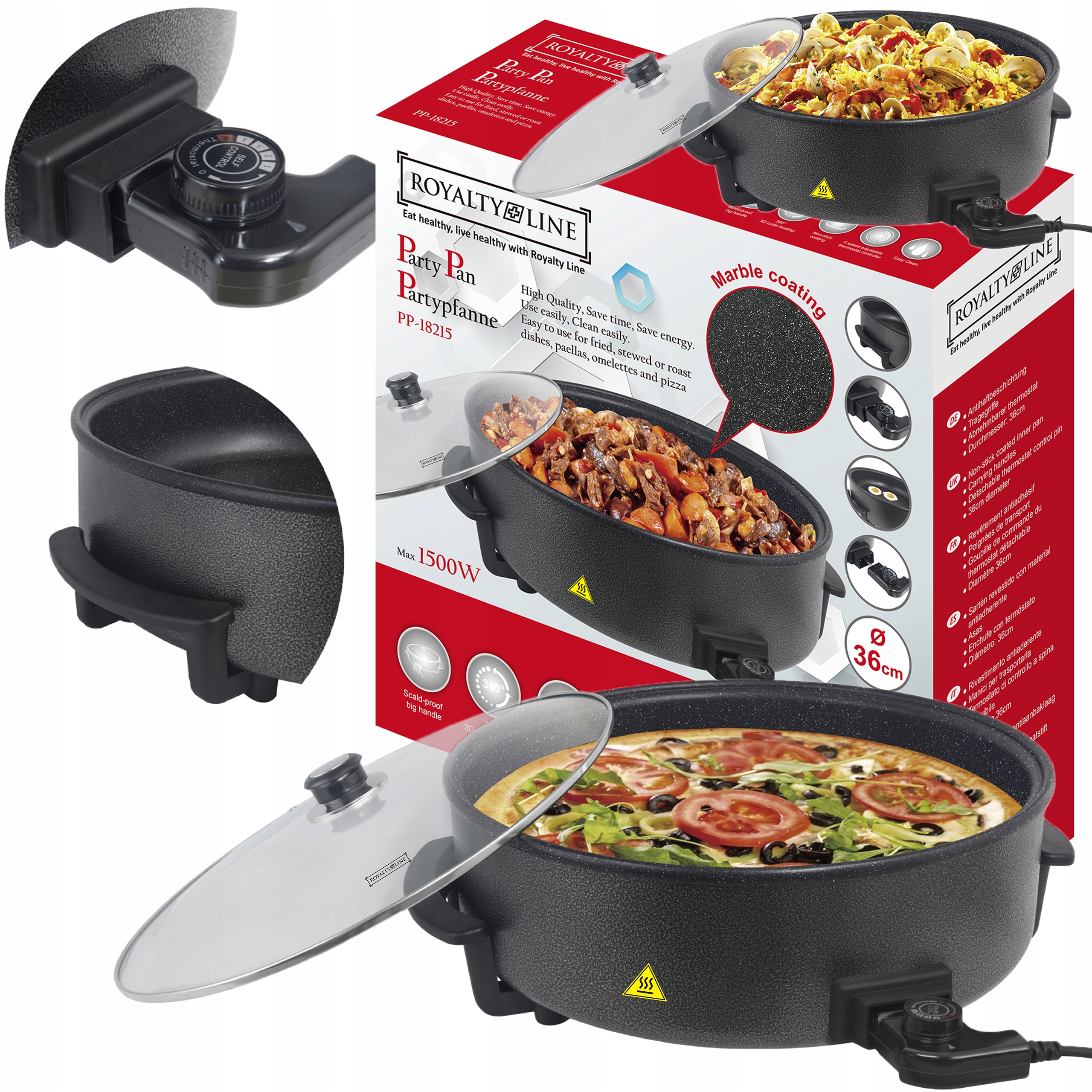 Elektrická Pánev Největší 42 cm Velká XXL 1500 W Nepřilnavá Non-stick