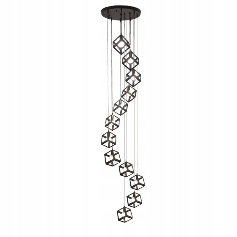 Lampa Wisząca Antresola Czarna Sześciany 12 Kloszy 200CM Darmat Light