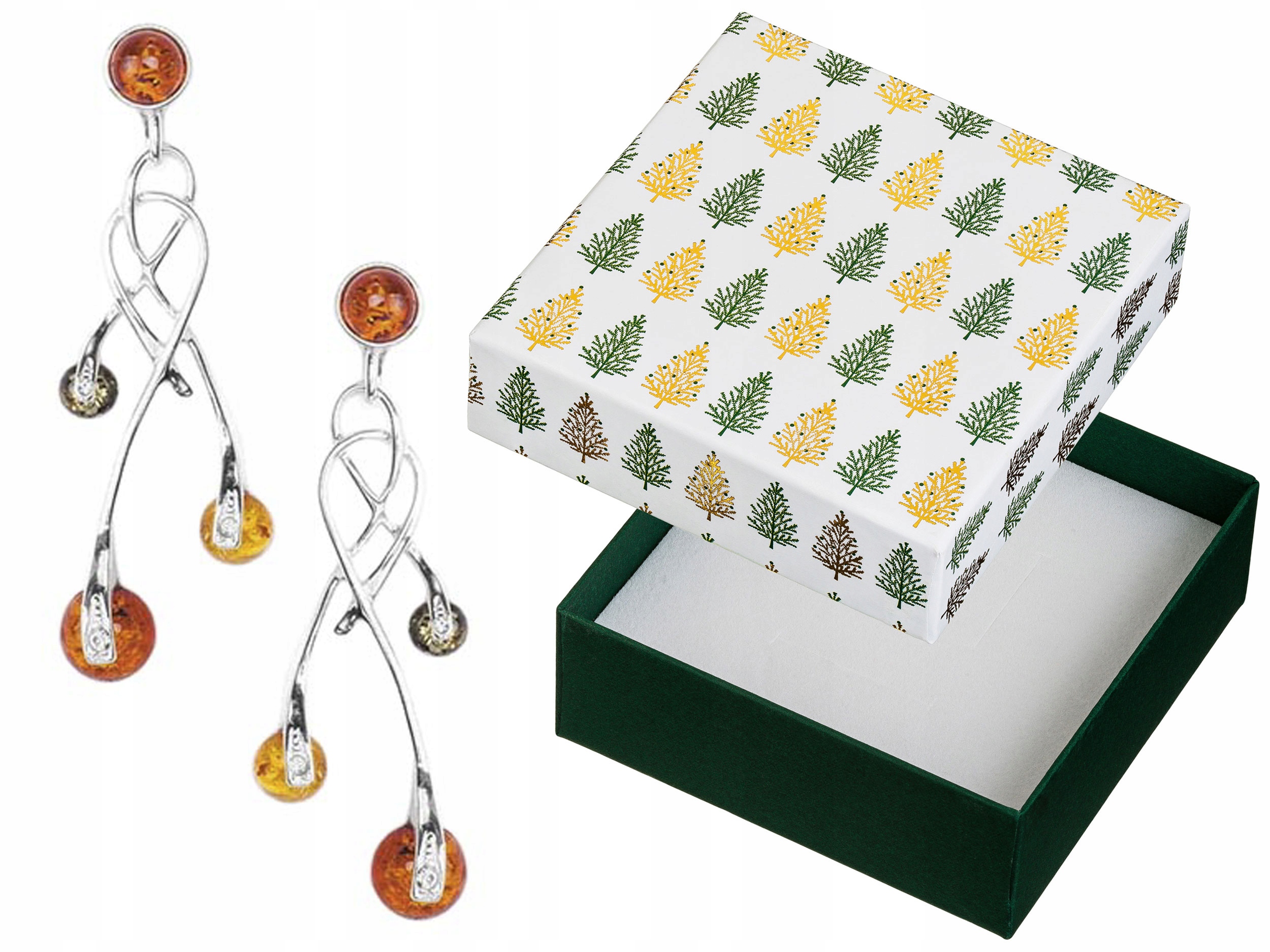 Stříbrné Náušnice Závěsné dlouhé s zirkony a jantarovou tyčinkou Stříbro 925