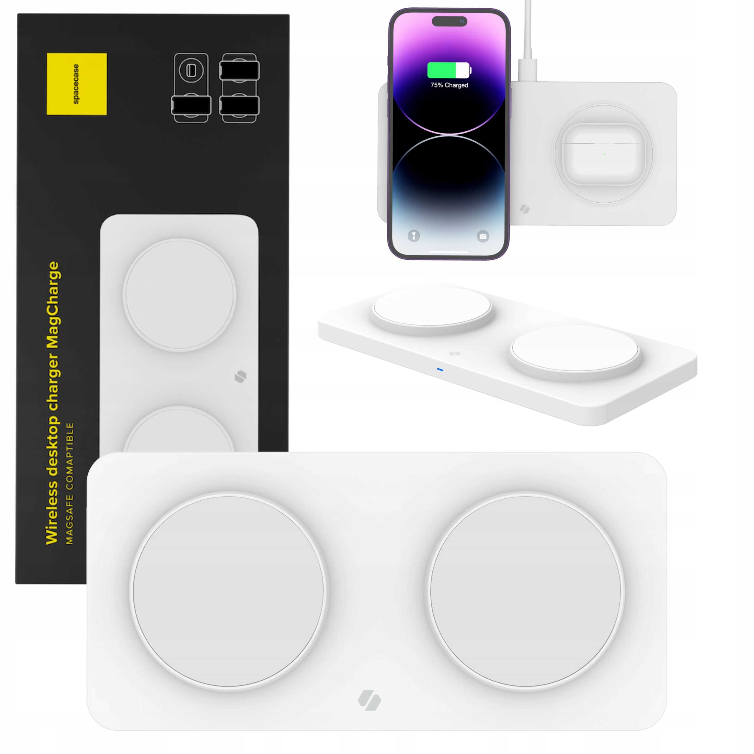 Spacecase Bezdrátová duální nabíječka MagCharge WM3W bílá