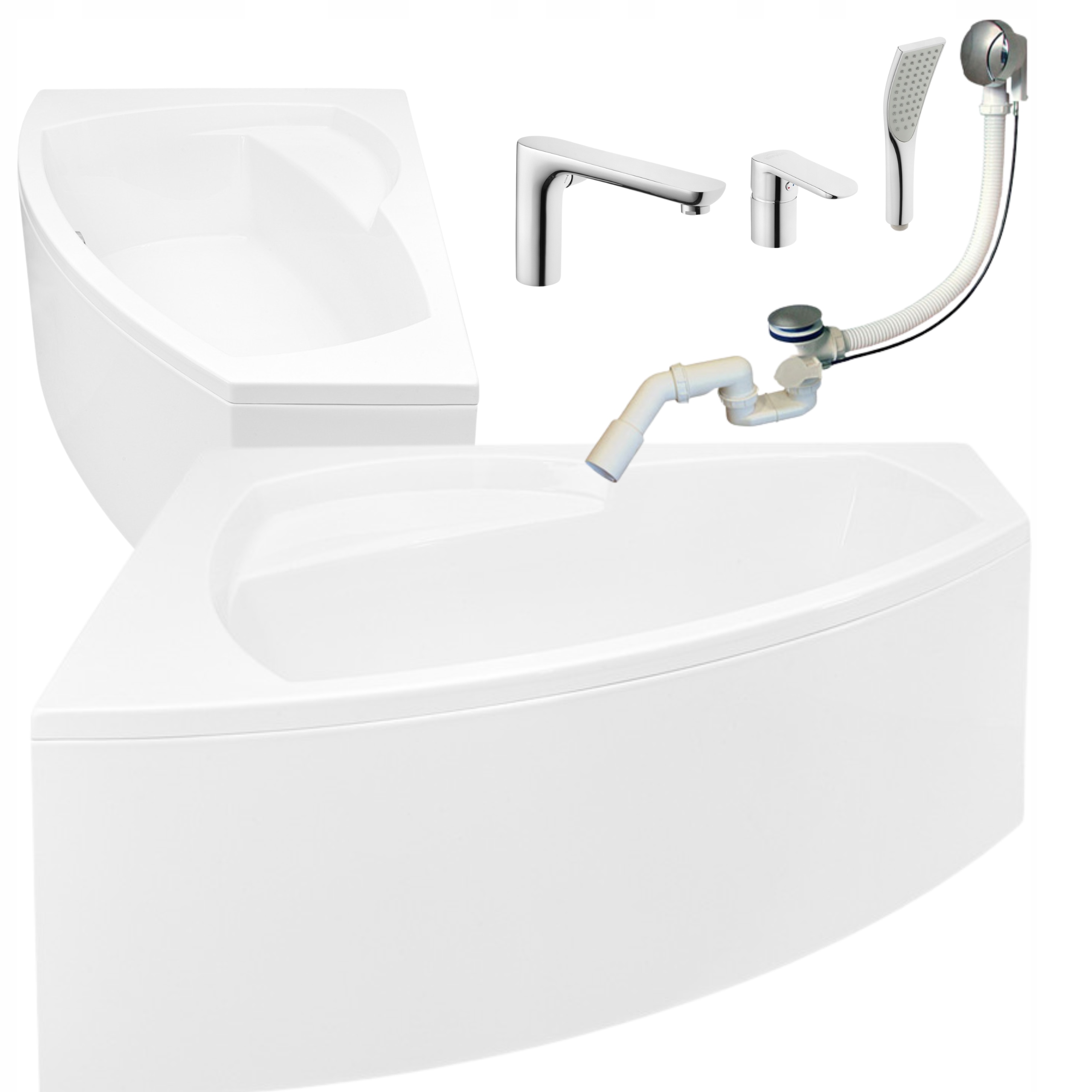 Rohová Stěnová Vana S Pouzdrem A Sedákem Sifon Baterie 160x105