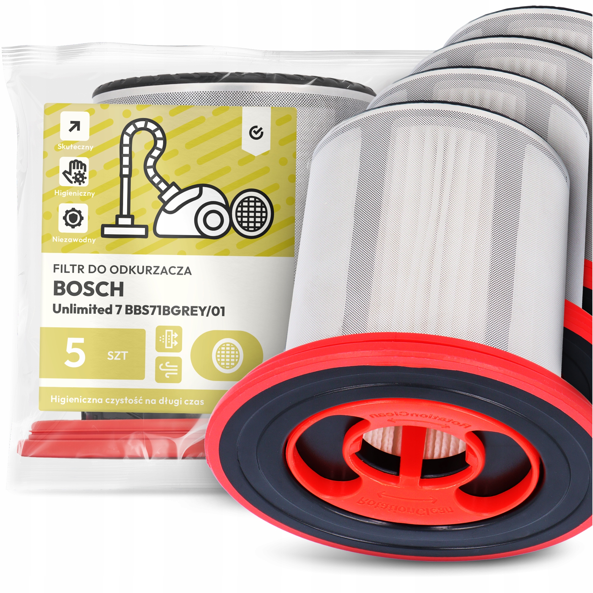 5x Vzduchový Filtr pro Vysavač Bosch Unlimited 7 BBS71BGREY/01 Hepa Em-w