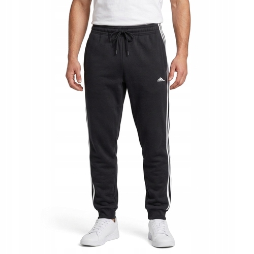 Spodnie męskie dresy Adidas Essentials Tapered Cuff 3 Stripes Czarne