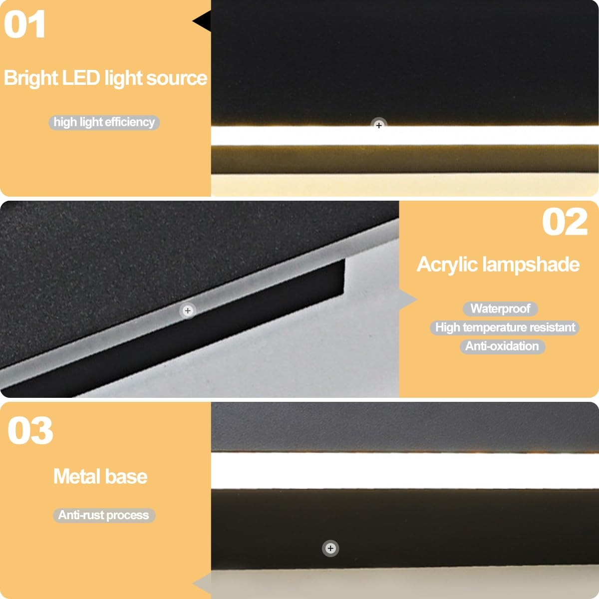 ZTWLEED Lampa Ścienna LED Zewnętrzna 8W IP65 Wodoodporna 6000K 40CM — miniatura 5
