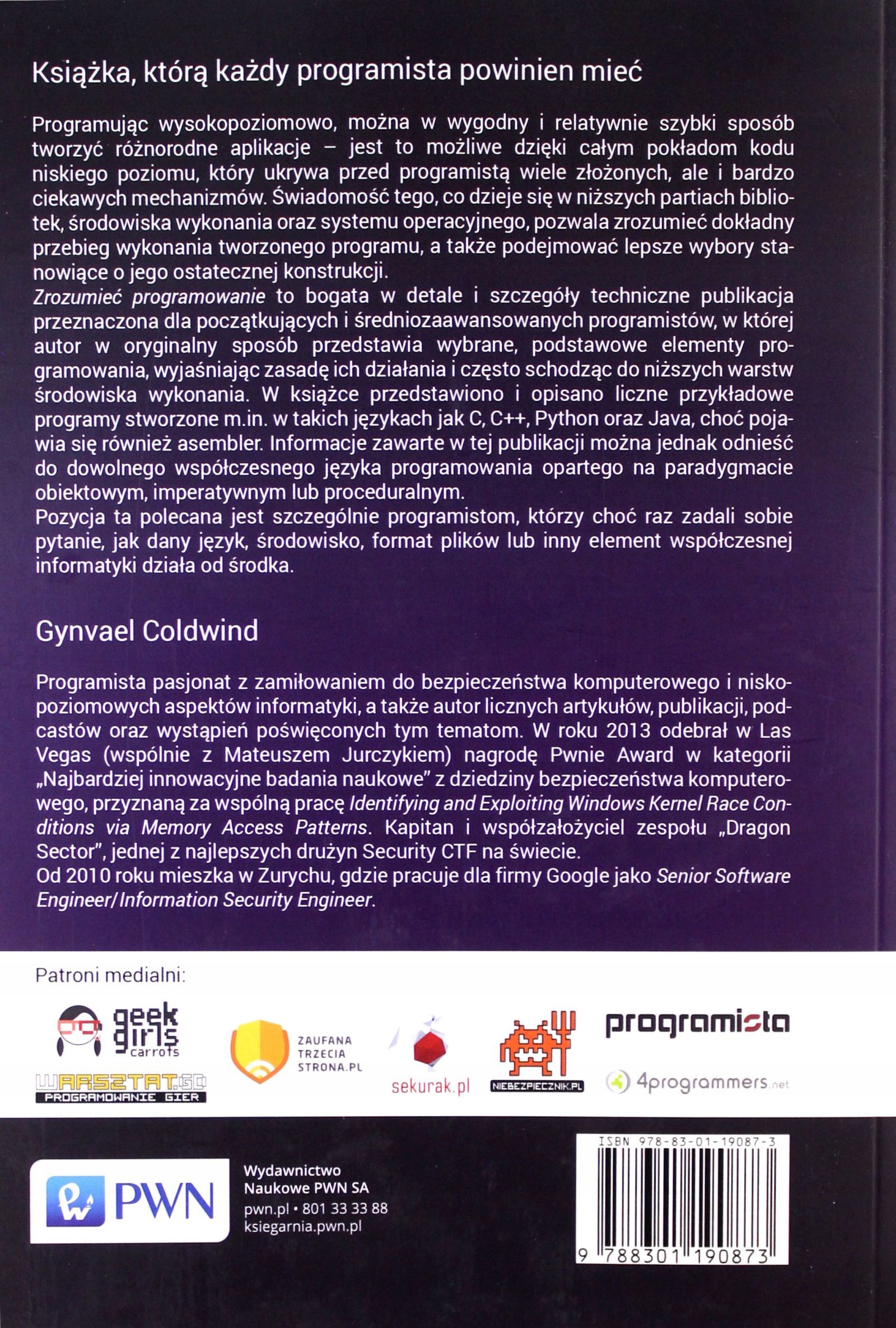 ZROZUMIEĆ PROGRAMOWANIE - Gynvael Coldwind KSIĄŻKA Stan opakowania oryginalne