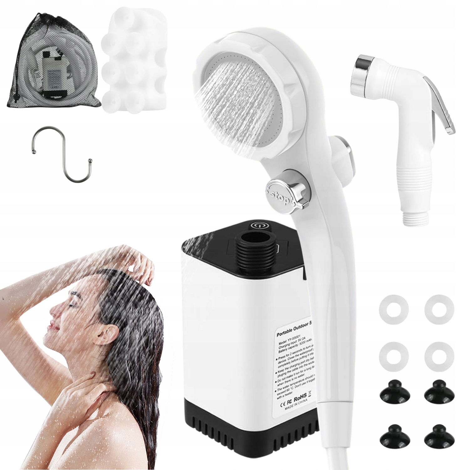 Kempingová turistická sprcha Usb Akumulátor 5200 mAh Elektrická pumpa