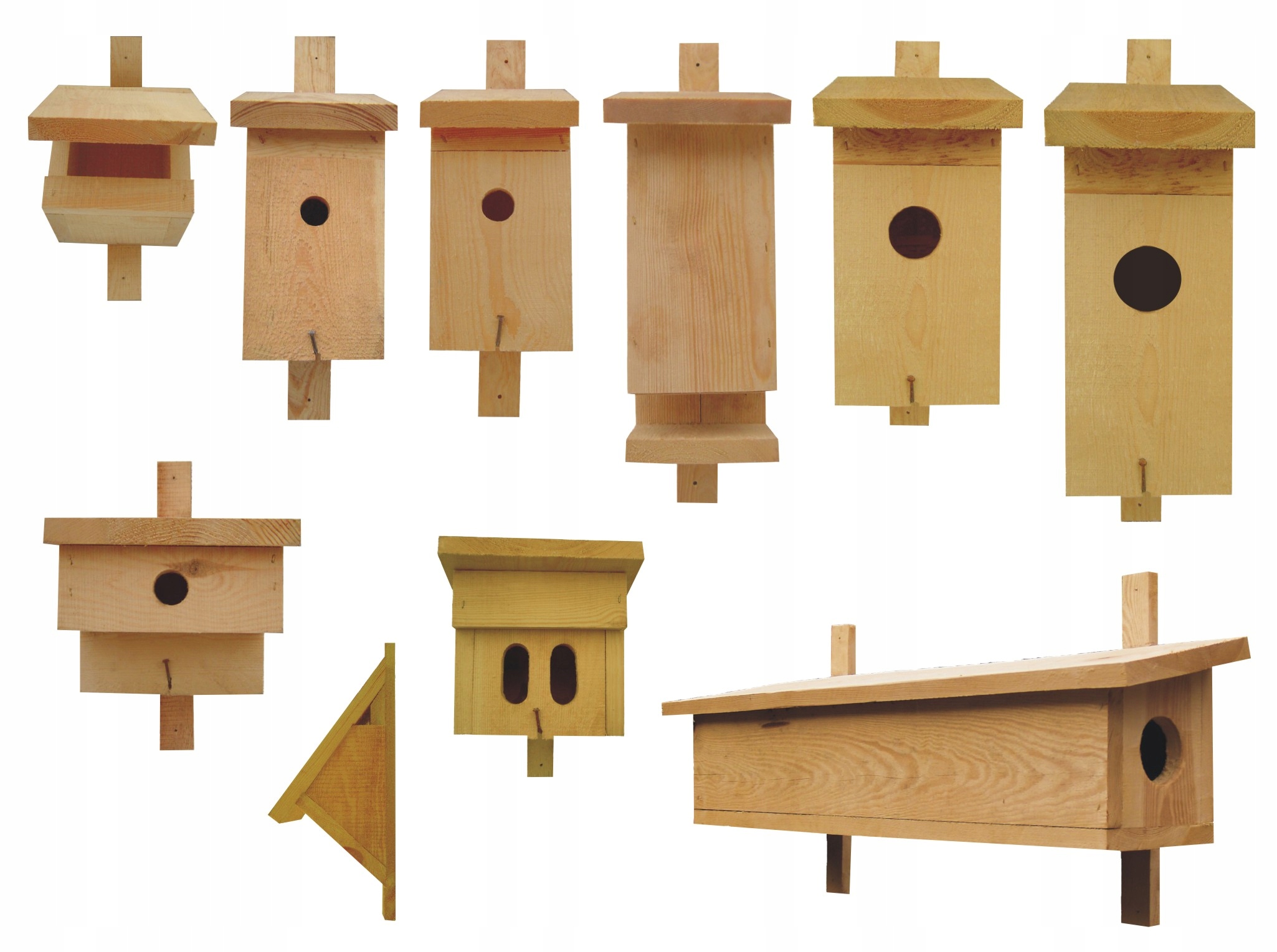 Dřevěné hnízdní budky pro ptáky Zahradní ptačí domky Velká sada 10 ks