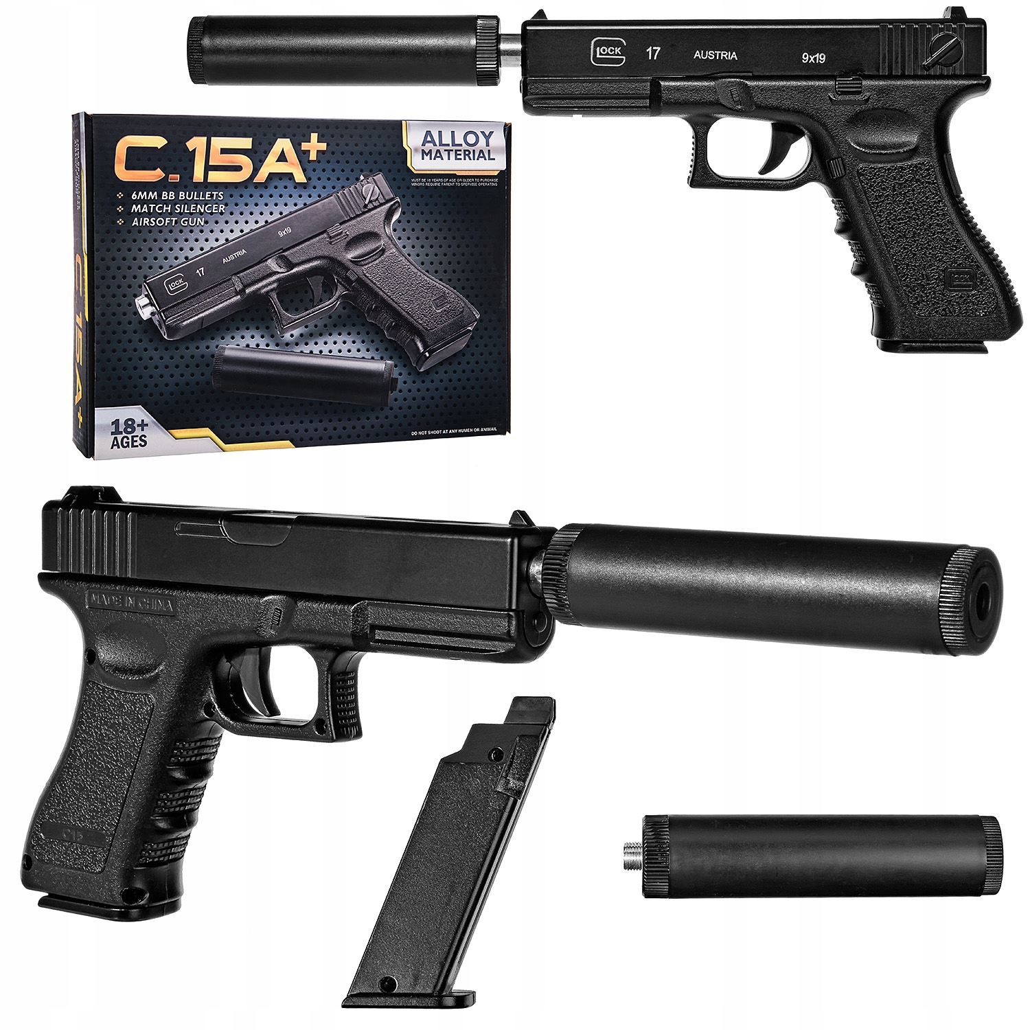 

Metalowy Replika Pistolet Kulki C15A+ Glock 17 Asg