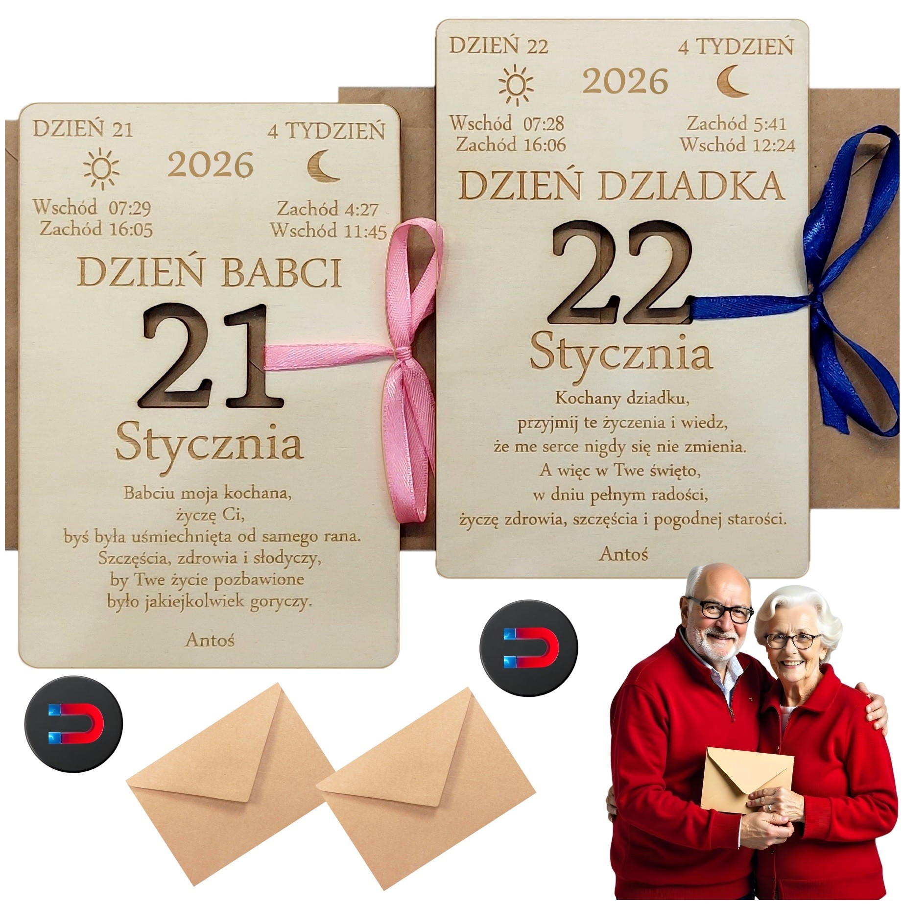 Dřevěná Kartička Z Kalendáře Dárek Ke Dni Babičky A Dědečka, Sada Pro 2