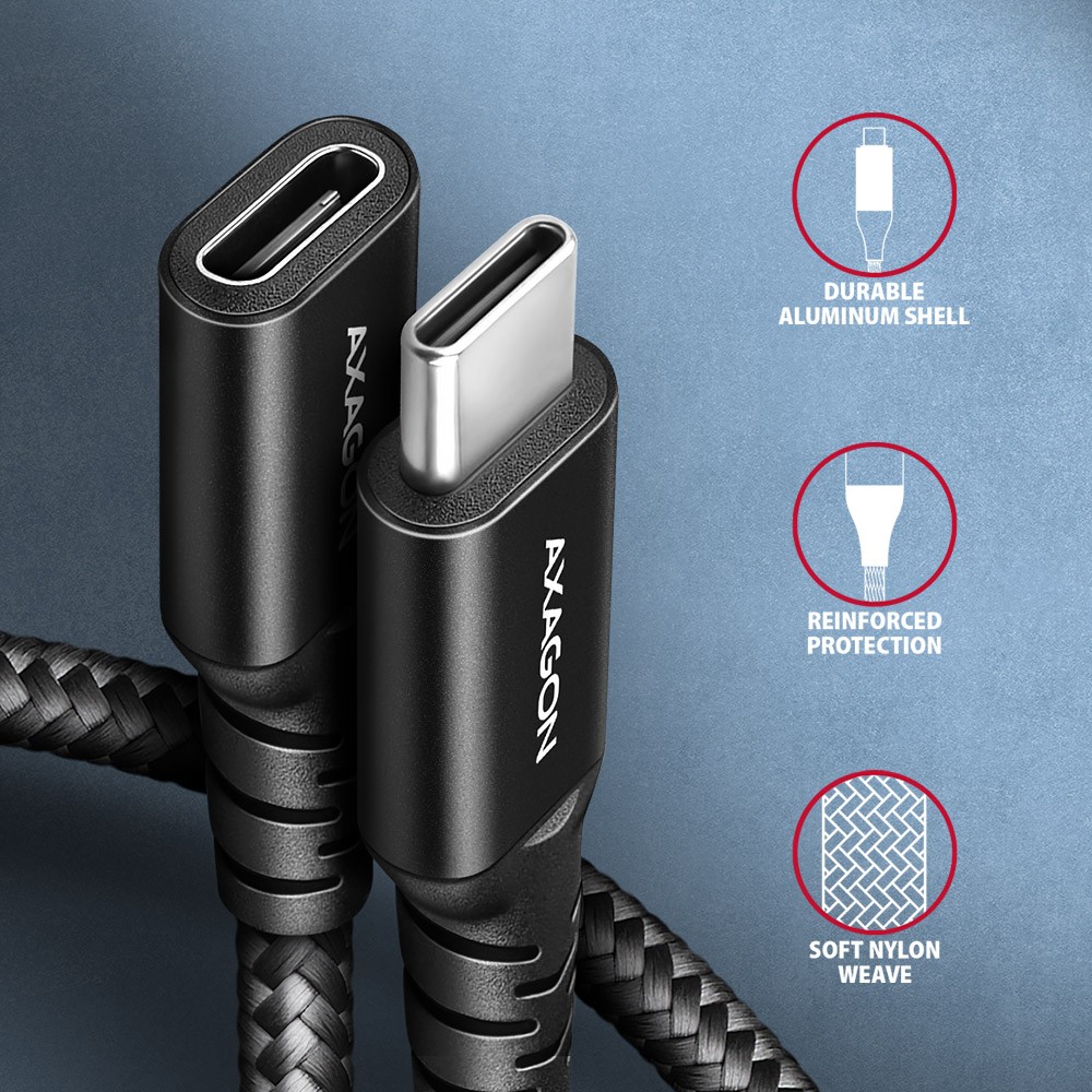 Kabel przedłużacz Gen2 USB-C - USB-C 20Gbps PD 240W 5A oplot 1.5m Marka Axagon