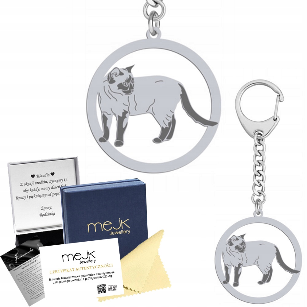 Přívěsek Na Klíče na klíče Thajská kočka 925 Šperky Dárek Gravírování Bonus