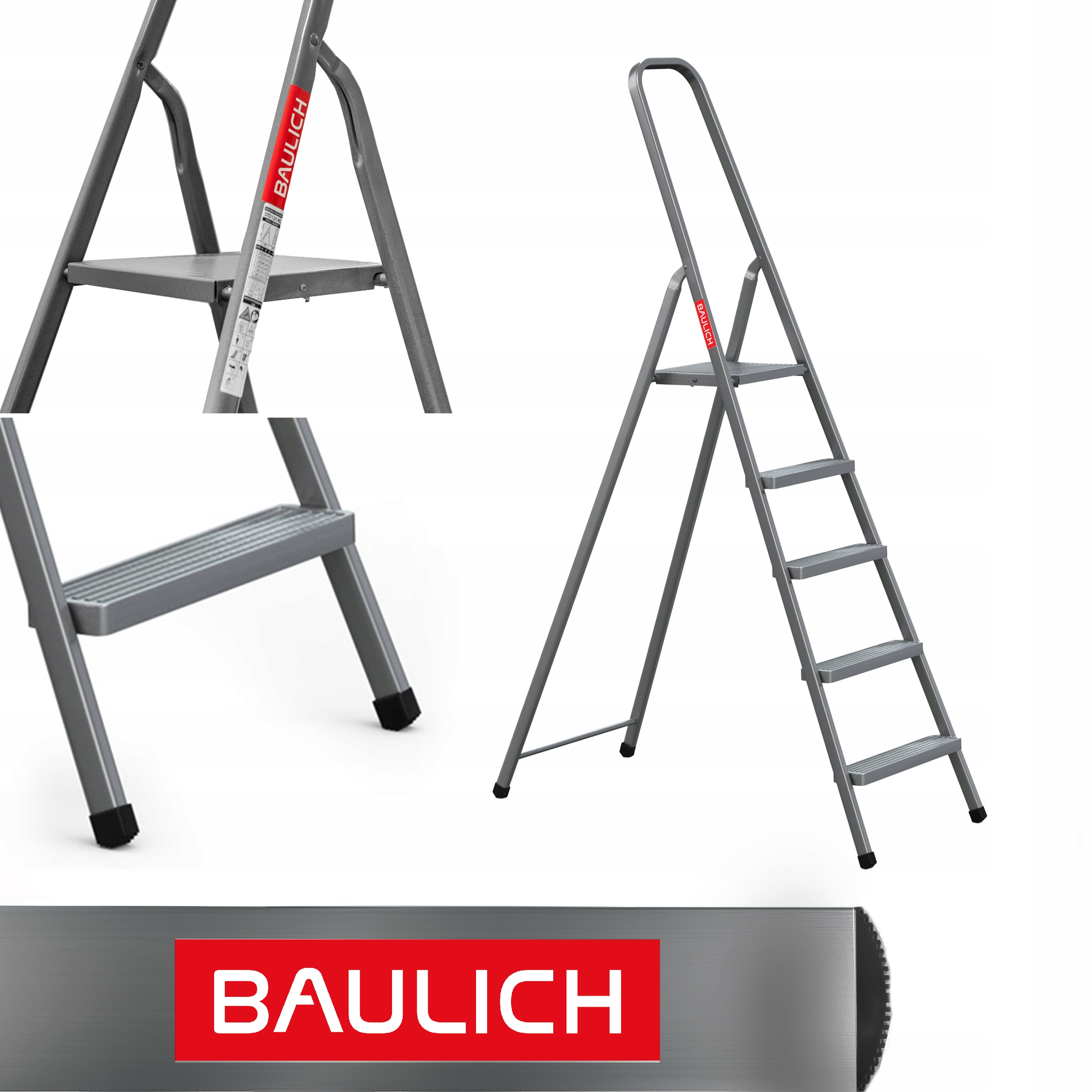 Žebřík s 5 stupni, skládací, šedý Baulich