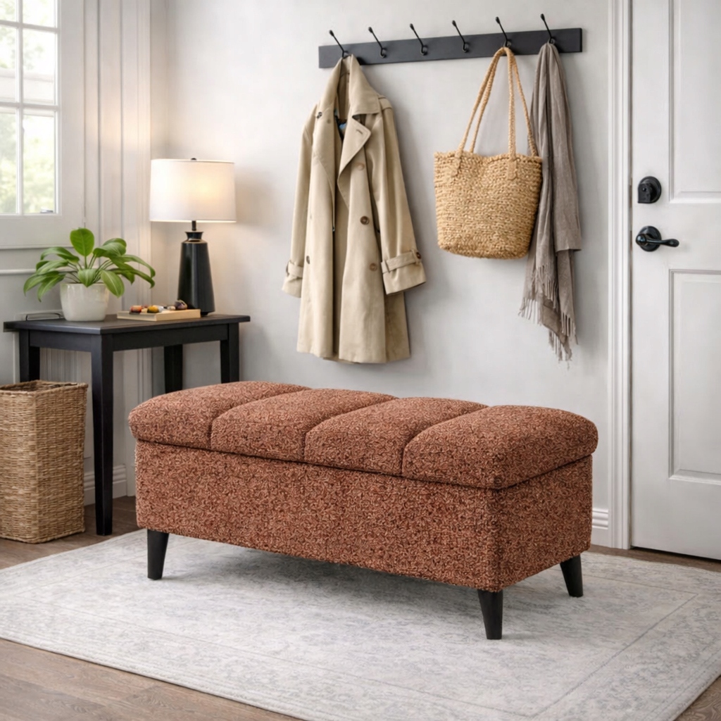 Pufa s úložným priestorom, otvárateľná taburetka, bouclé, čalúnená lavička 60 cm