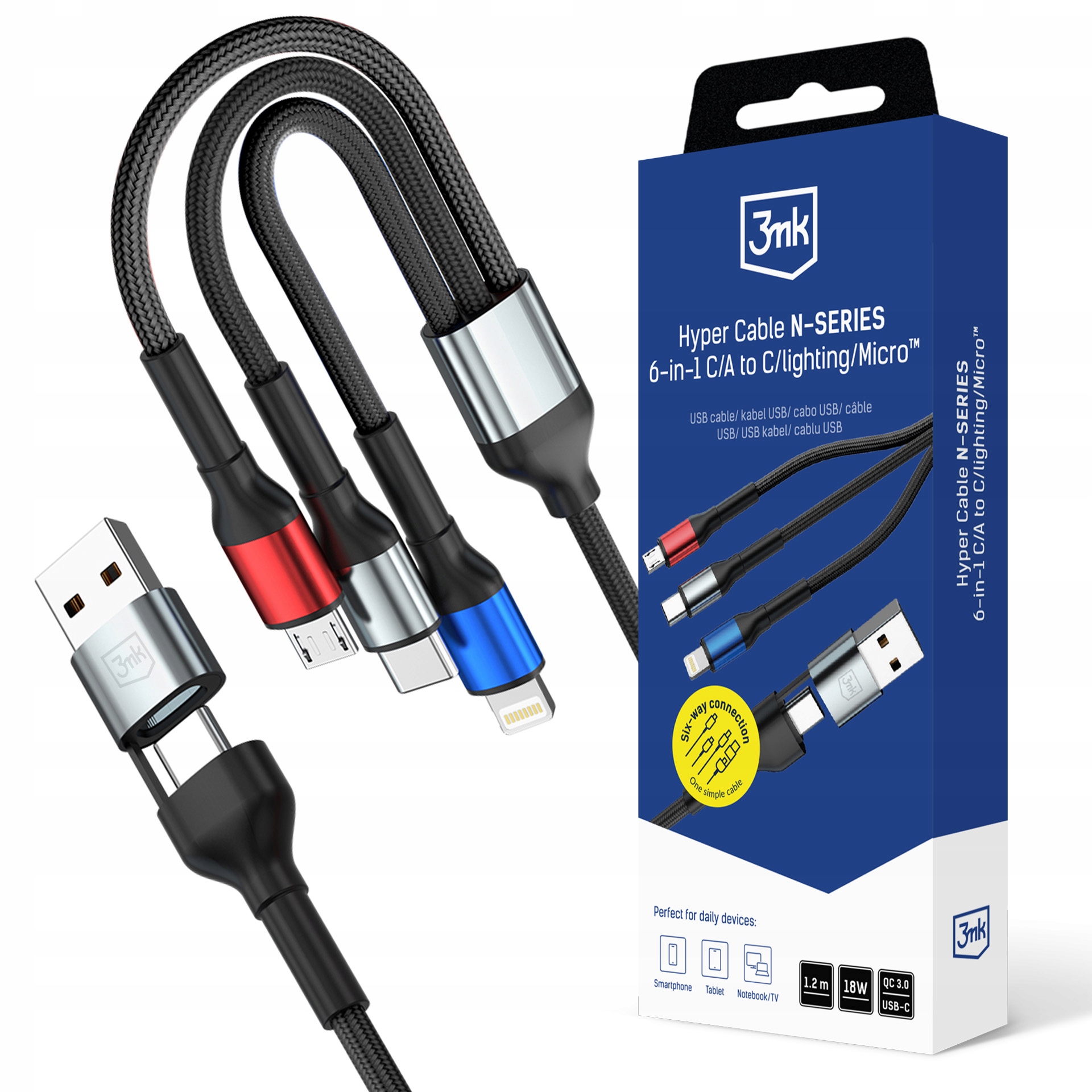 Kabel 3mk Hyper Cable N- Series 6 in 1 Usb- C Usb- A to Usb- C Lightning 0