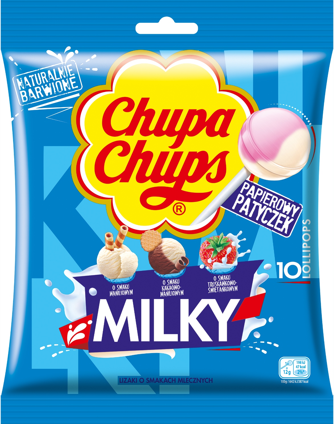 Chupa Chups Milky Lizaki wanilia truskawka-śmietanka kakao-wanil 120g 10szt