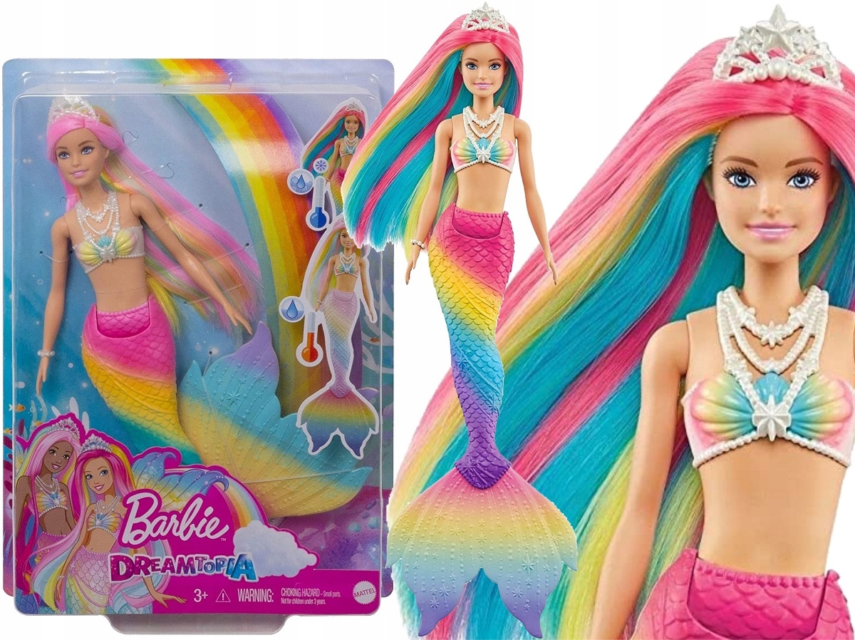 

Barbie Lalka Syrenka Tęczowa Przemiana GTF89