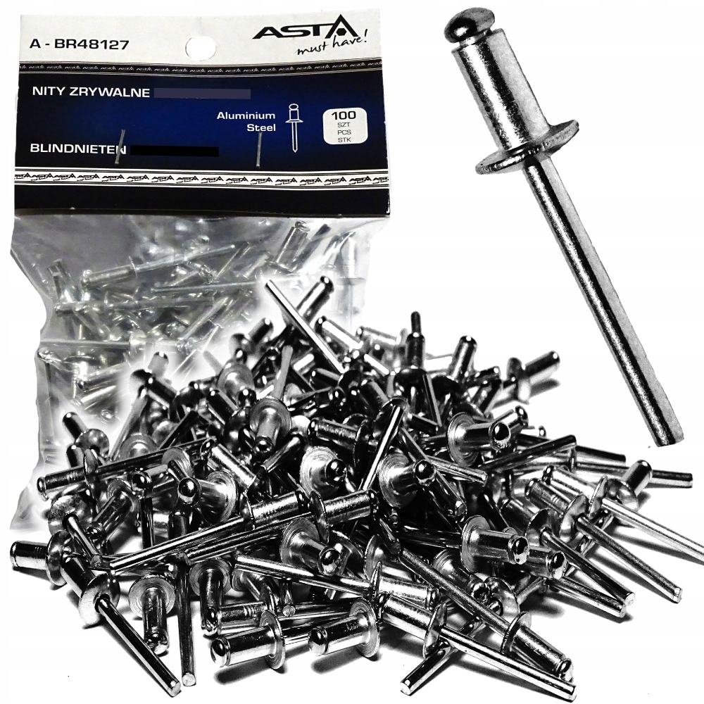 

Nity Zrywalne aluminiowe 4.0 x 9.6mm 100 sztuk