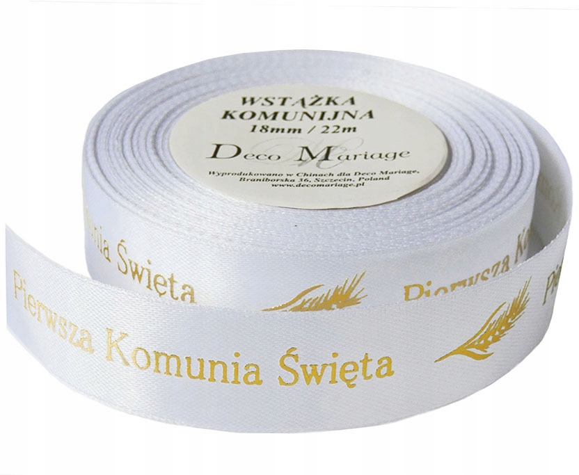 WSTĄŻKA KOMUNIJNA 18mm DEC dekoracja na komunię komunia tasiemka satynowa