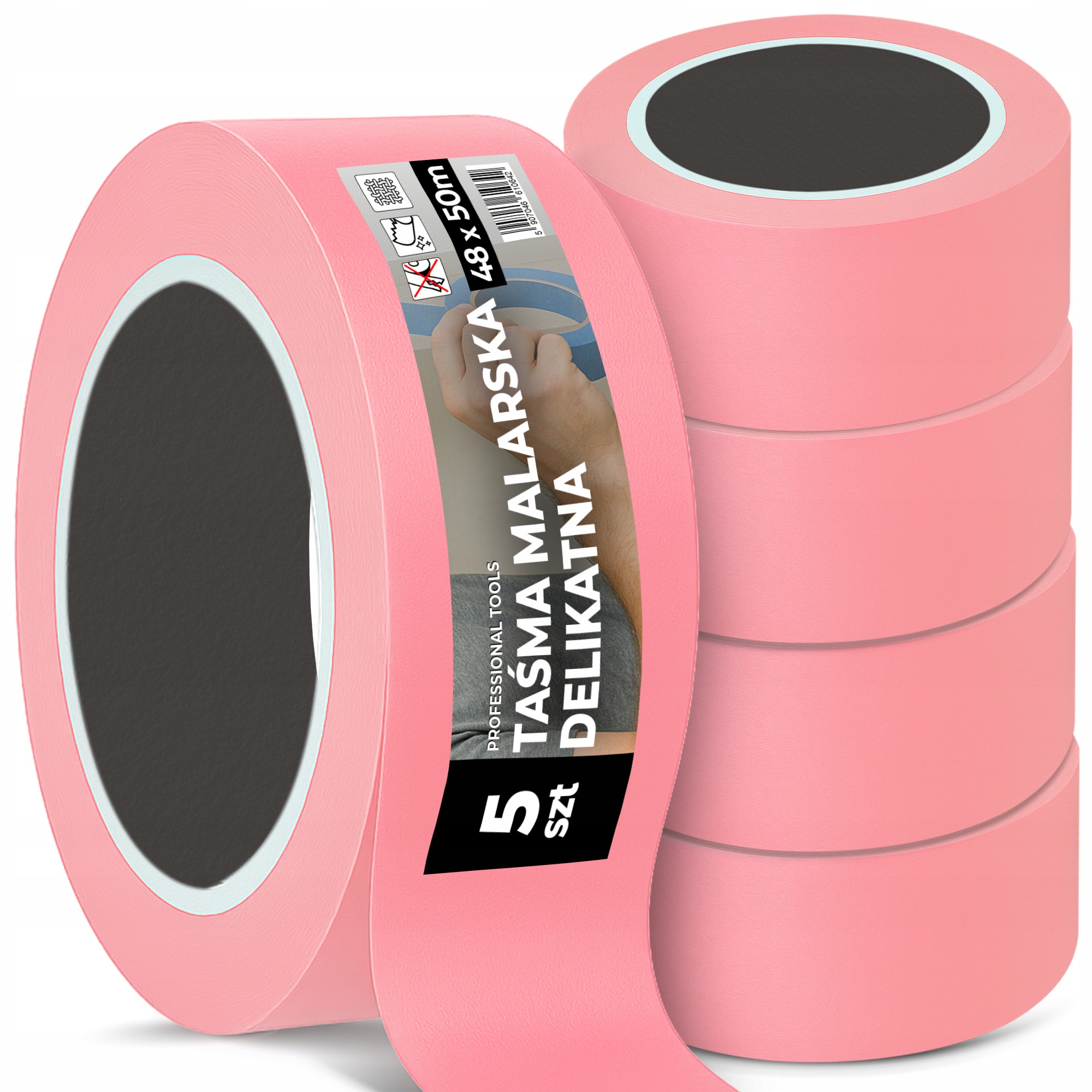 5 x Malířská Páska 48 mm 50 m Malování odřezávání Jemných Povrchů Rs-t