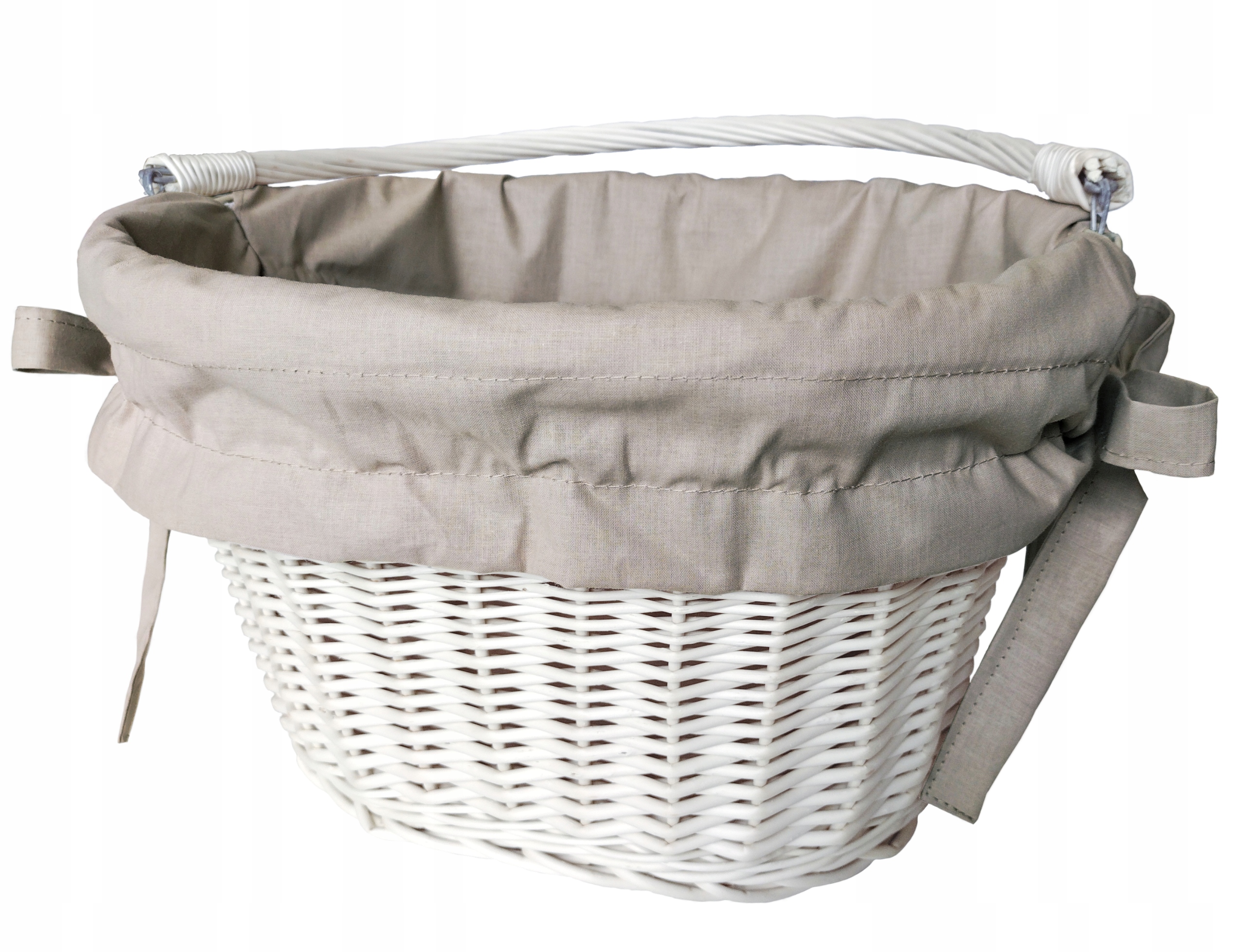 Koszyk na rower wiklinowy biały kosz na kierownicę z uchwytem+wkład Jackmar