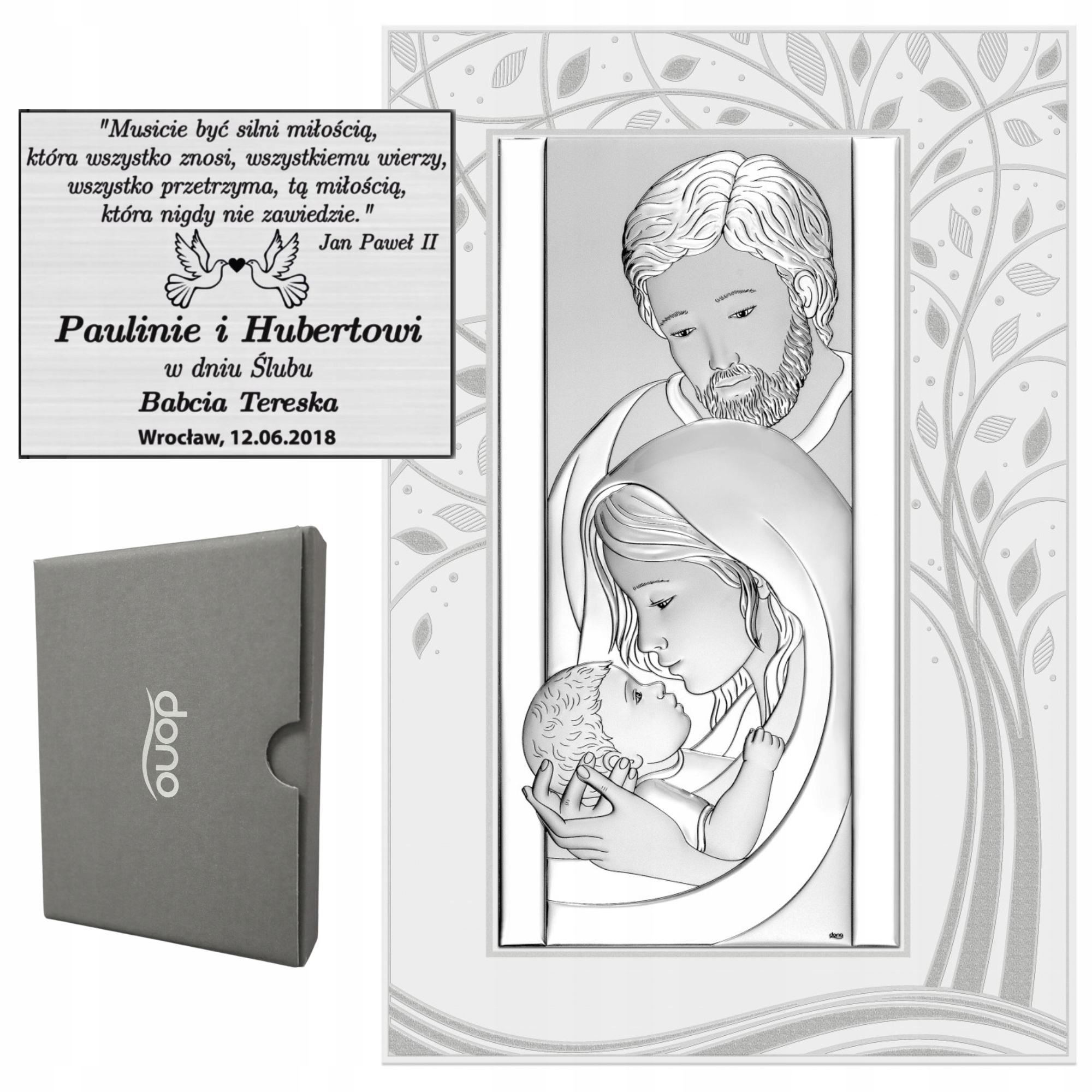 Stříbrný Obraz Rodina Svatá Suvenýr Svatby Gravírování