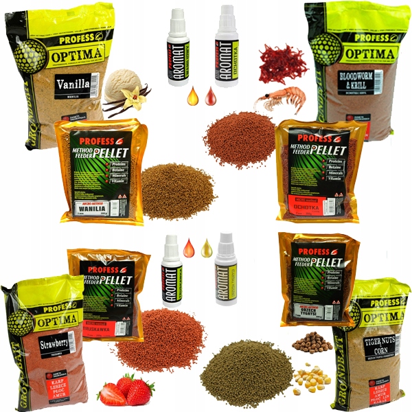 duży Zestaw Zanęt feeder profess 4x zanęta, pellet, aromat 4 Różne Smaki