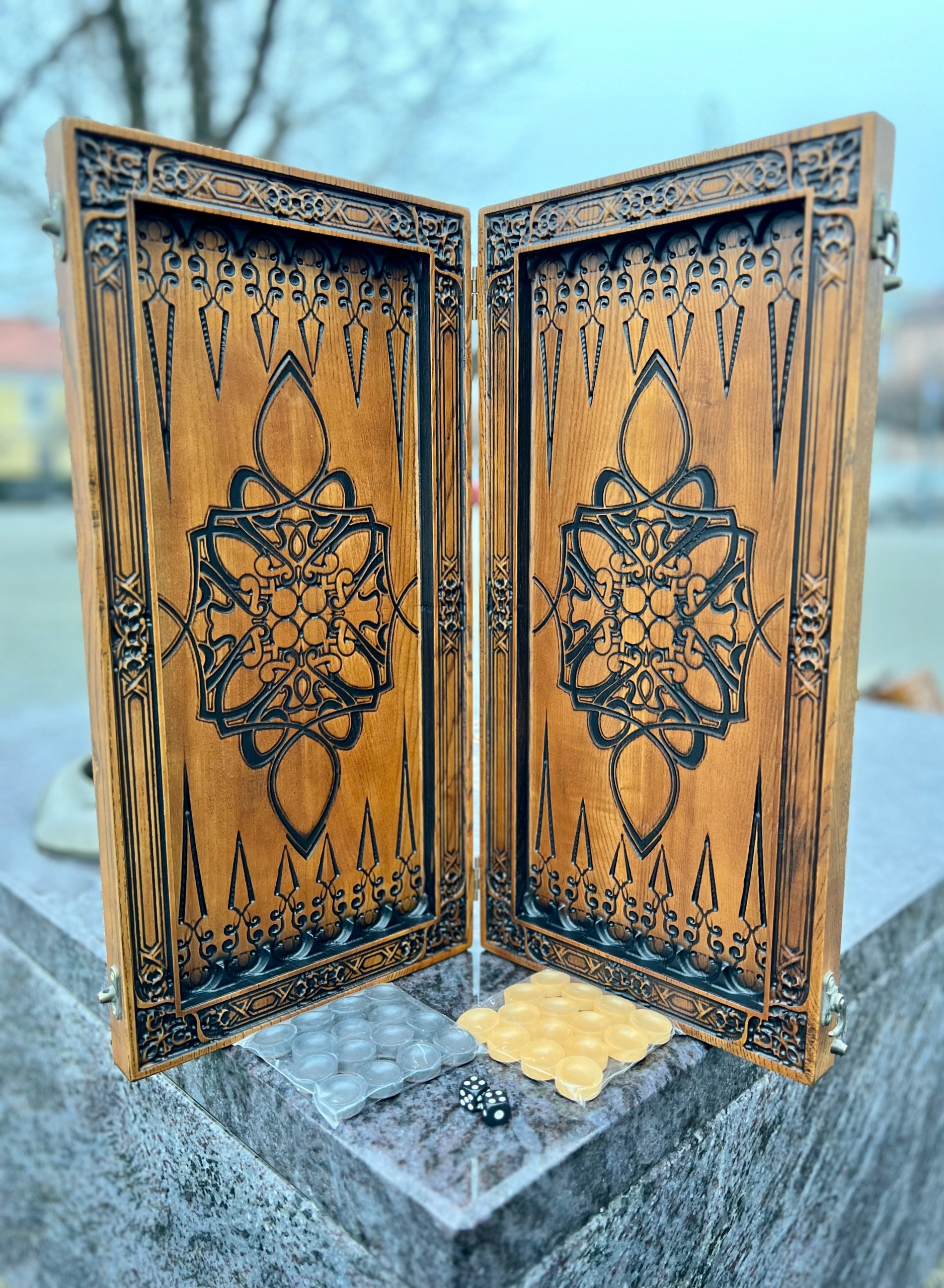 Drewniany Backgammon - Wzór Sowa Typ Podstawa