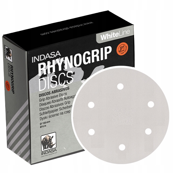 10x Papier ścierny na rzep P600 150mm 6H Indasa Rhynogrip White Line