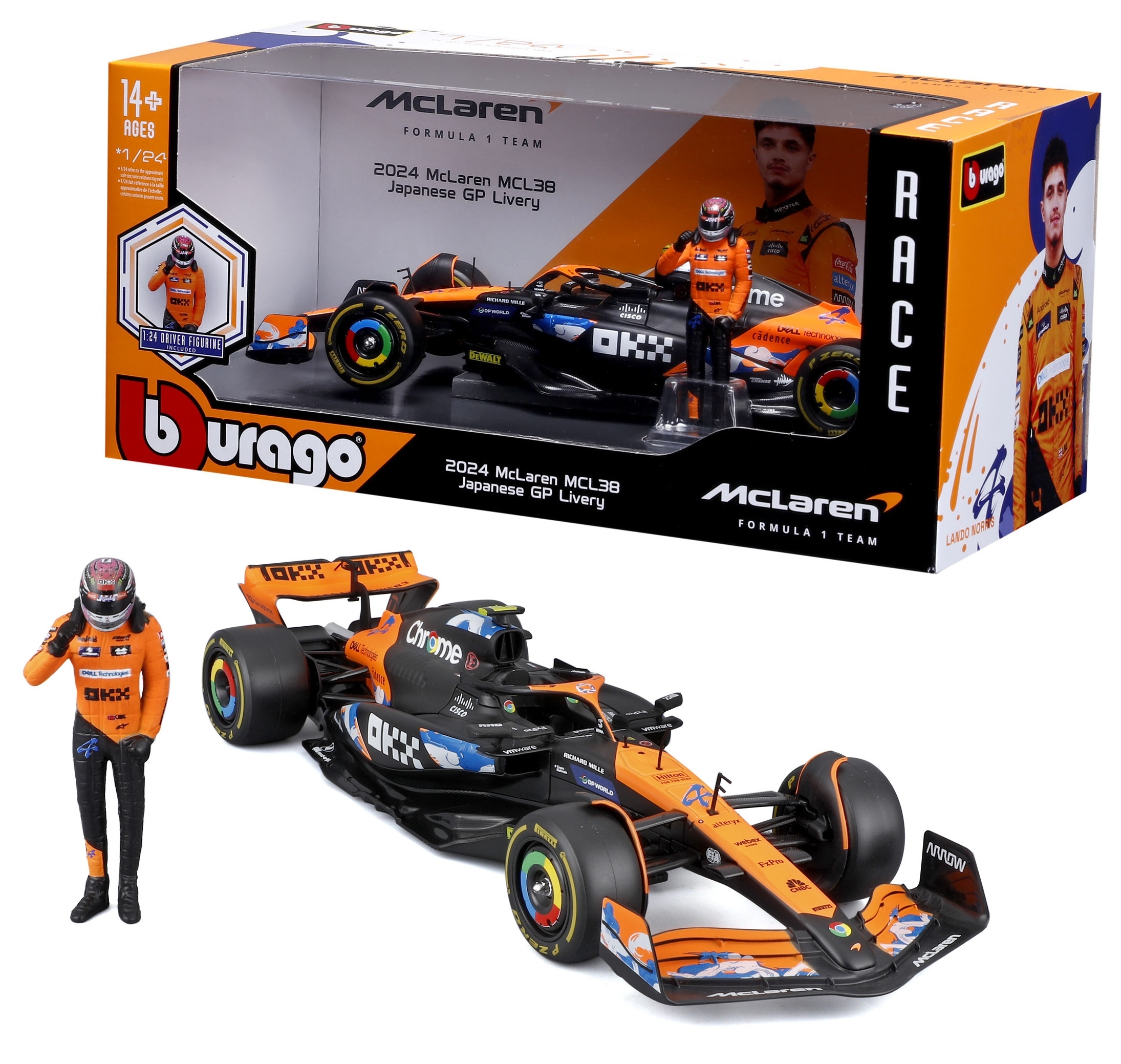 Formule F1 McLaren MCL38 Figurka Norris 1:24 Gp Japonska 2024 Bburago 18-28040