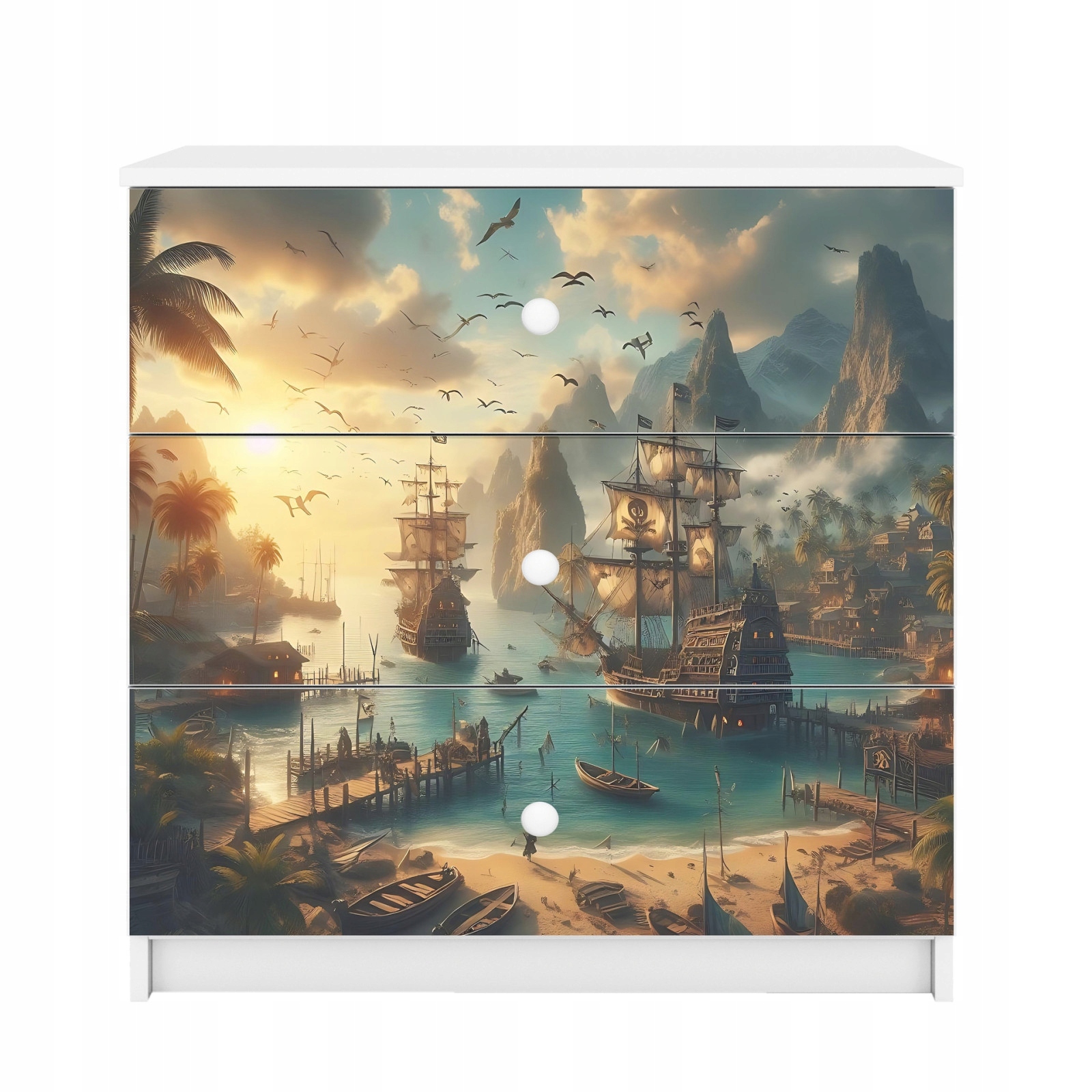 Komoda Babydreams bílá grafika Loď 80 cm