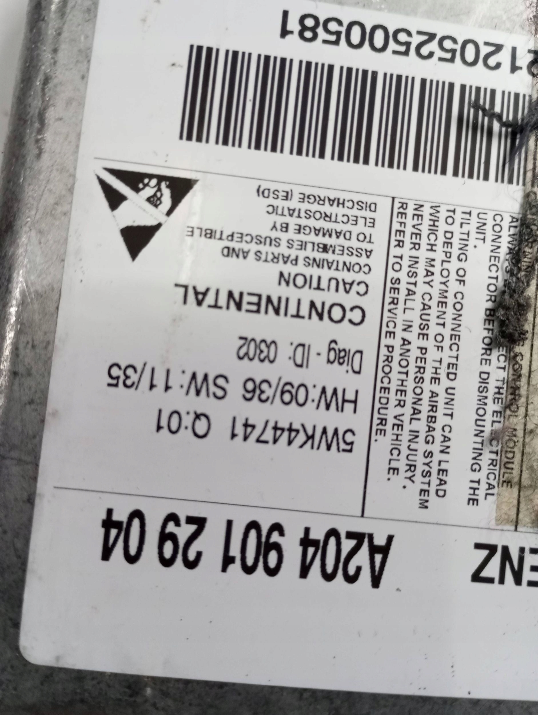 control unit SENSOR airbag MERCEDES-BENZ GLK A2049012904