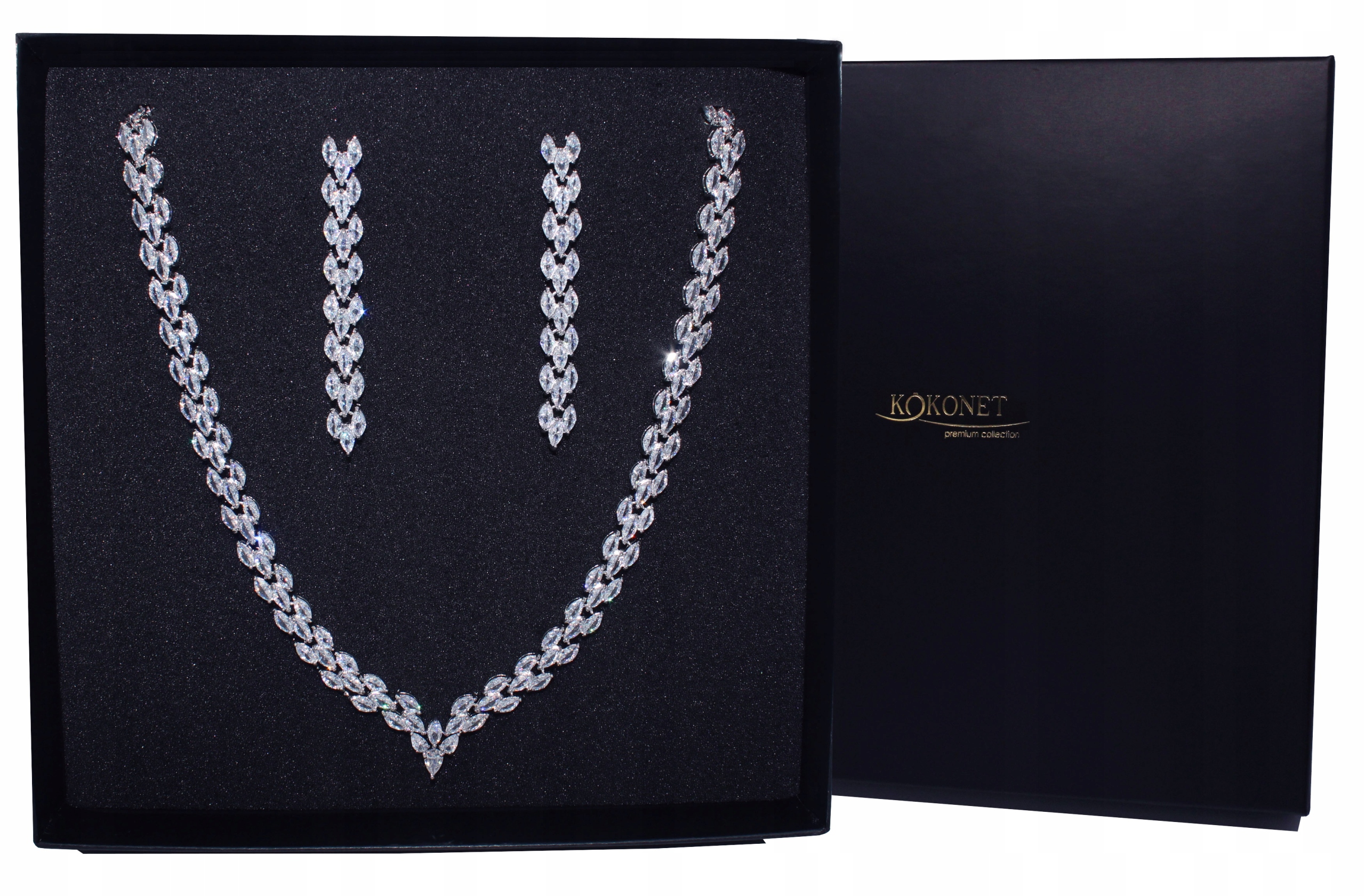 Svatební komplet náhrdelník Náušnice sada šperků Lístky květiny stříbrné