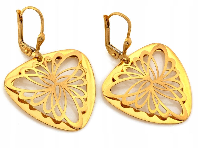 Náušnice ze zlata 585 velké závěsné, ažurové, široké anglické trojúhelníky 14k