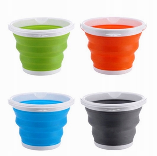 WIADERKO WIADRO SILIKONOWE SKŁADANE PRZENOŚNE Z POKRYWKĄ UNIWERSALNE 10L Model DOM CAMPING TURYSTYCZNE WĘDKARSKIE RYBACKIE GRZYBY