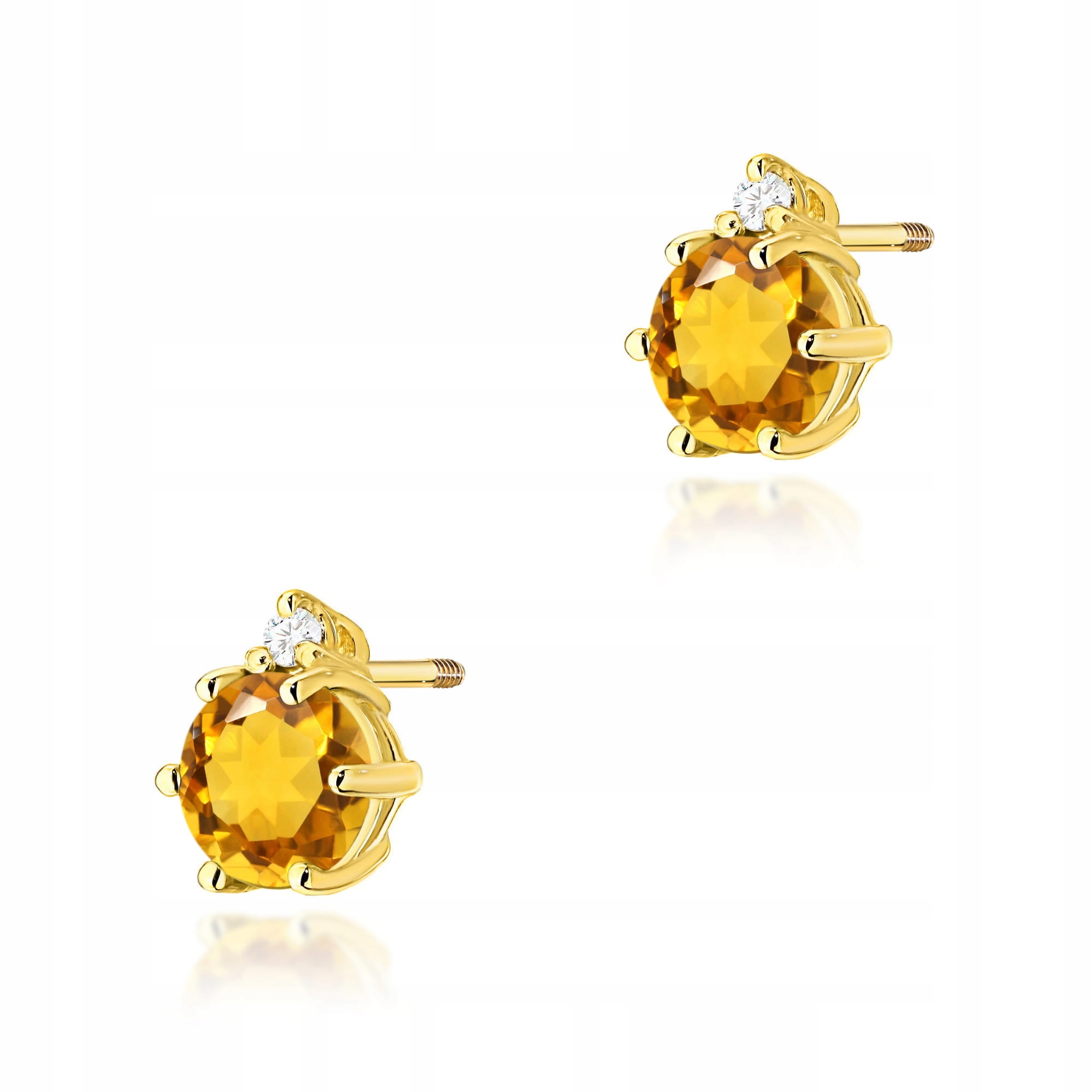 Zlaté náušnice 585 s citronem 2x0,50 ct s diamanty, šroubovací tyčinky