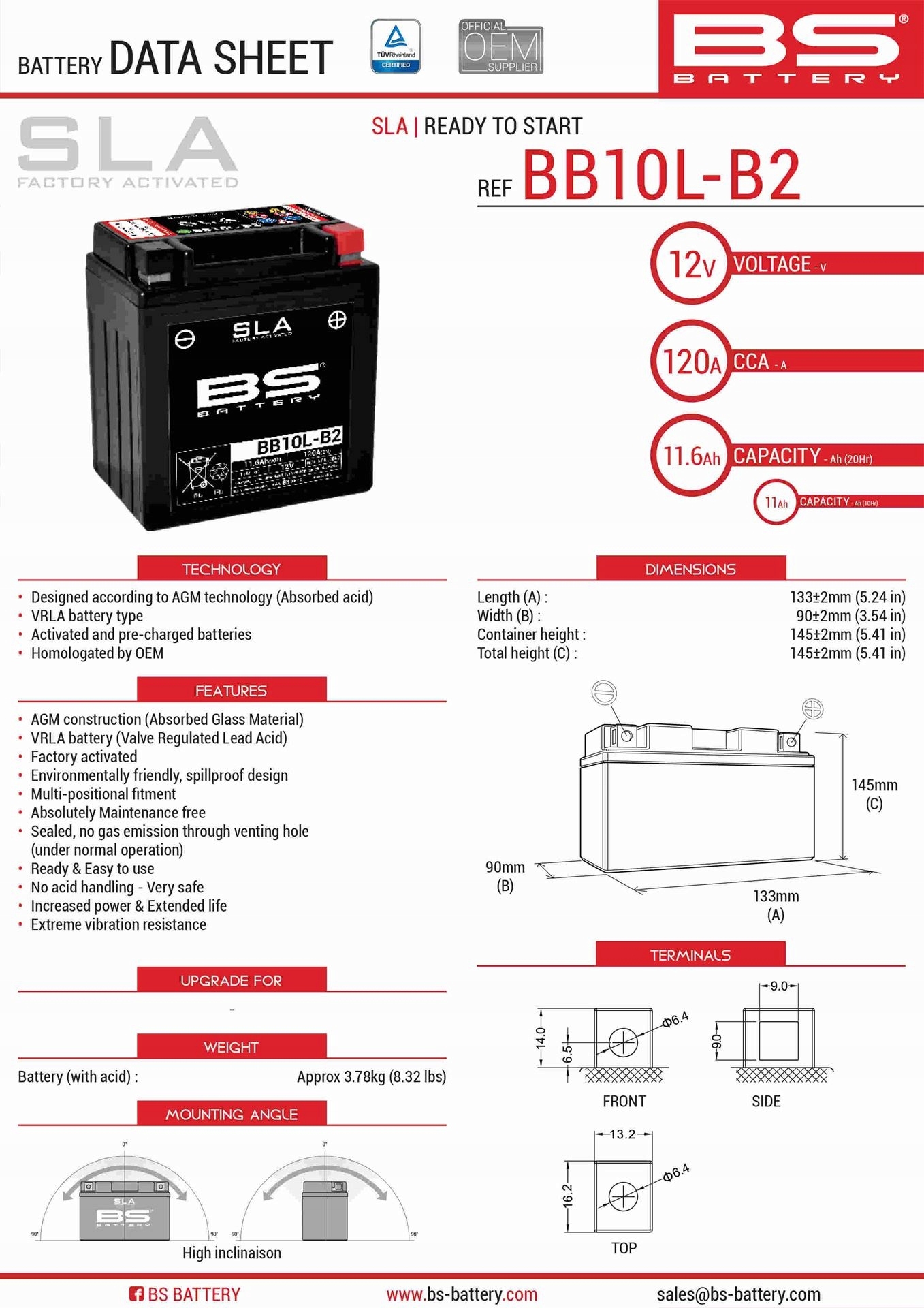 Bs Batéria BB10L-B2 (fa) (YB10L-B2,YB10L-A2) 12V 11AH 136X91X146 Bezobs