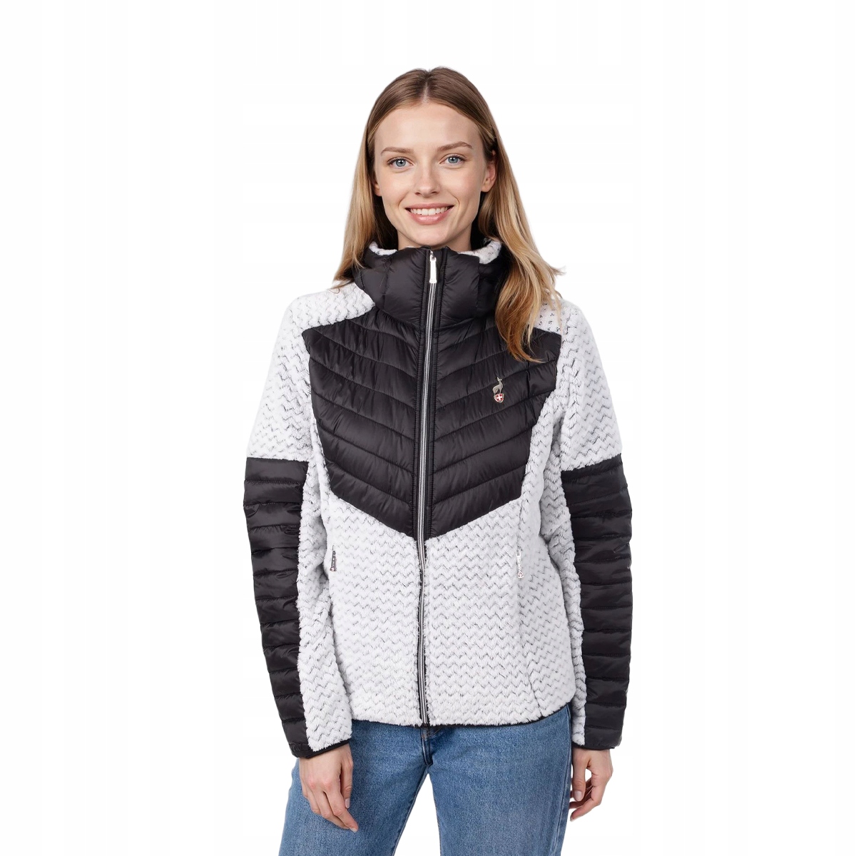 Kurtka damska hybrydowa Aulp Clem ciepła pikowana z futerkiem z kapturem L