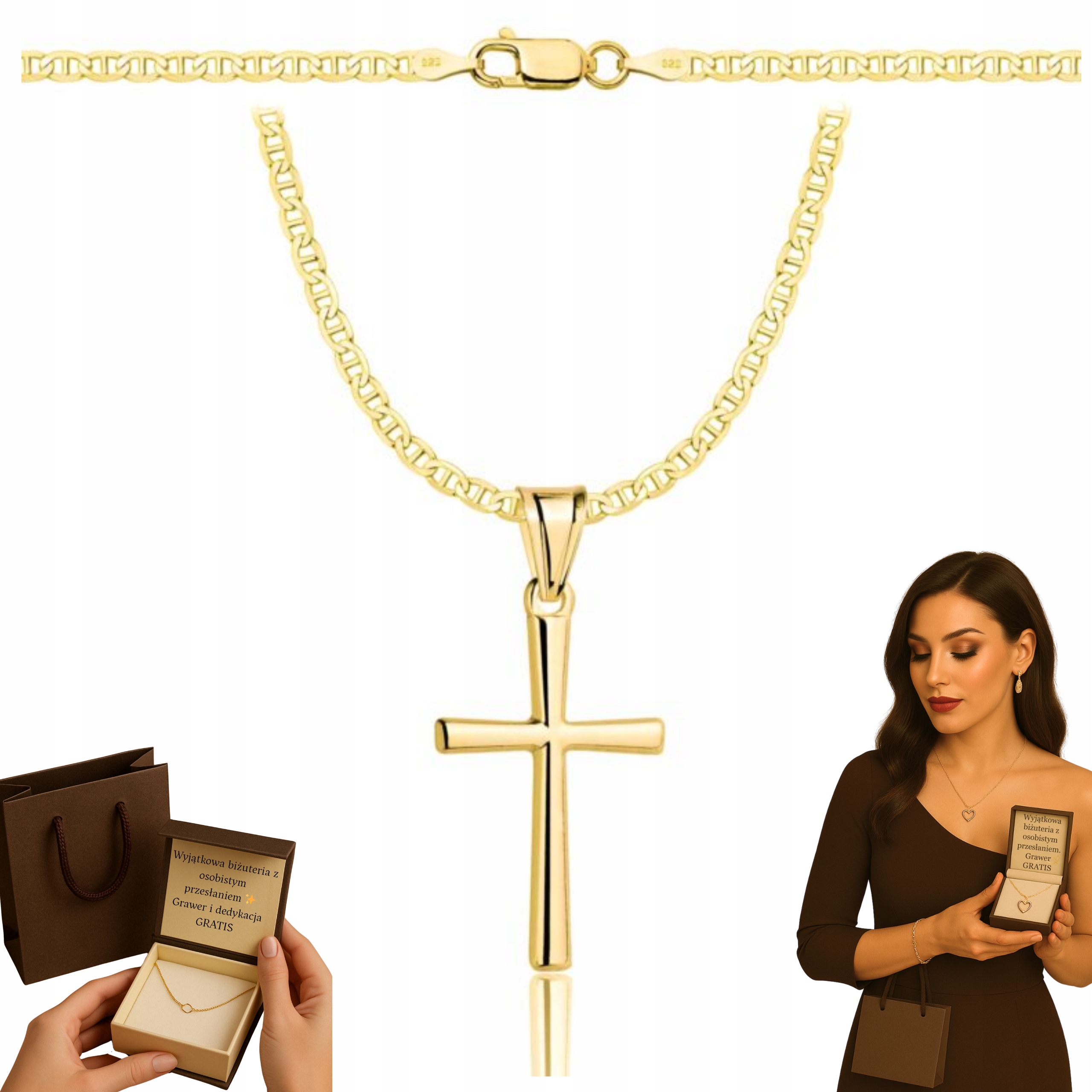 Zlatý Plný Řetízek Gucci S Křížkem Pr 585 925 Gravírování Bonus